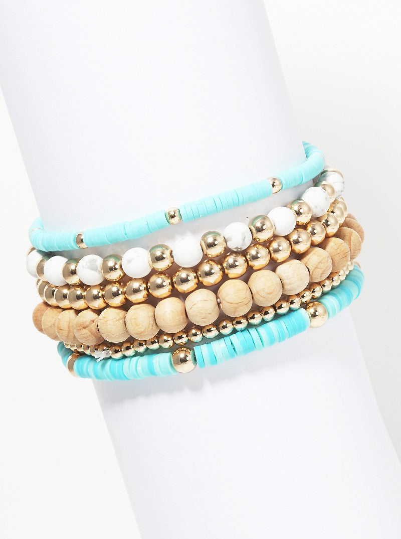 Set Of 6 Multi Bead Stackable Stretch Bracelet