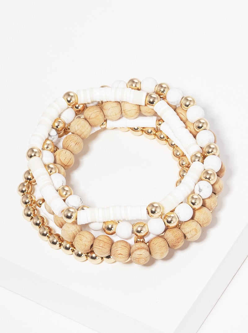 Set Of 6 Multi Bead Stackable Stretch Bracelet