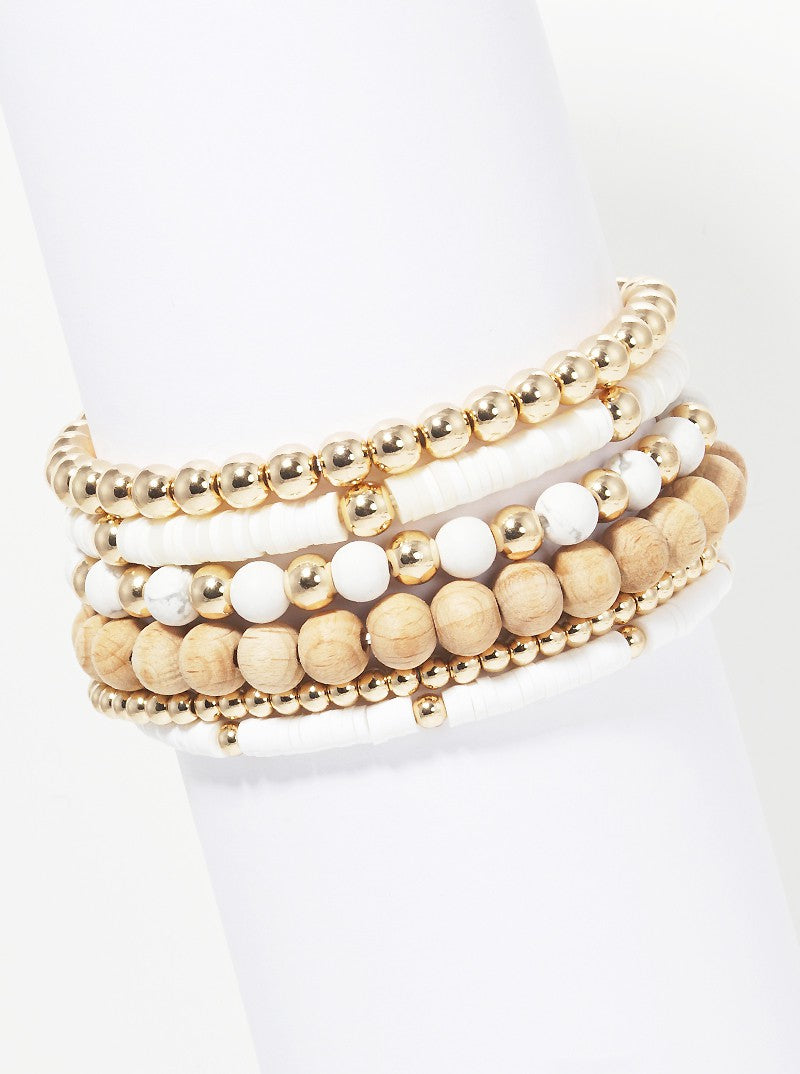 Set Of 6 Multi Bead Stackable Stretch Bracelet