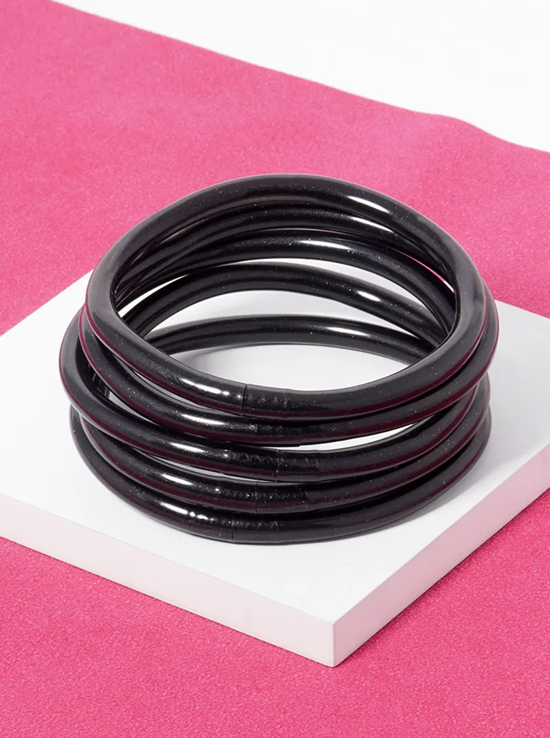 Set Of 9 Jelly Tube Stackable Bangle Bracelet Black