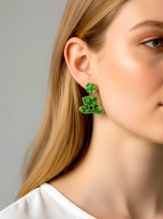 Shamrock Enameled Dangle Earrings