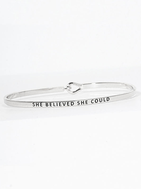 She Believed Engraved Inspirational Bangle Bracelet