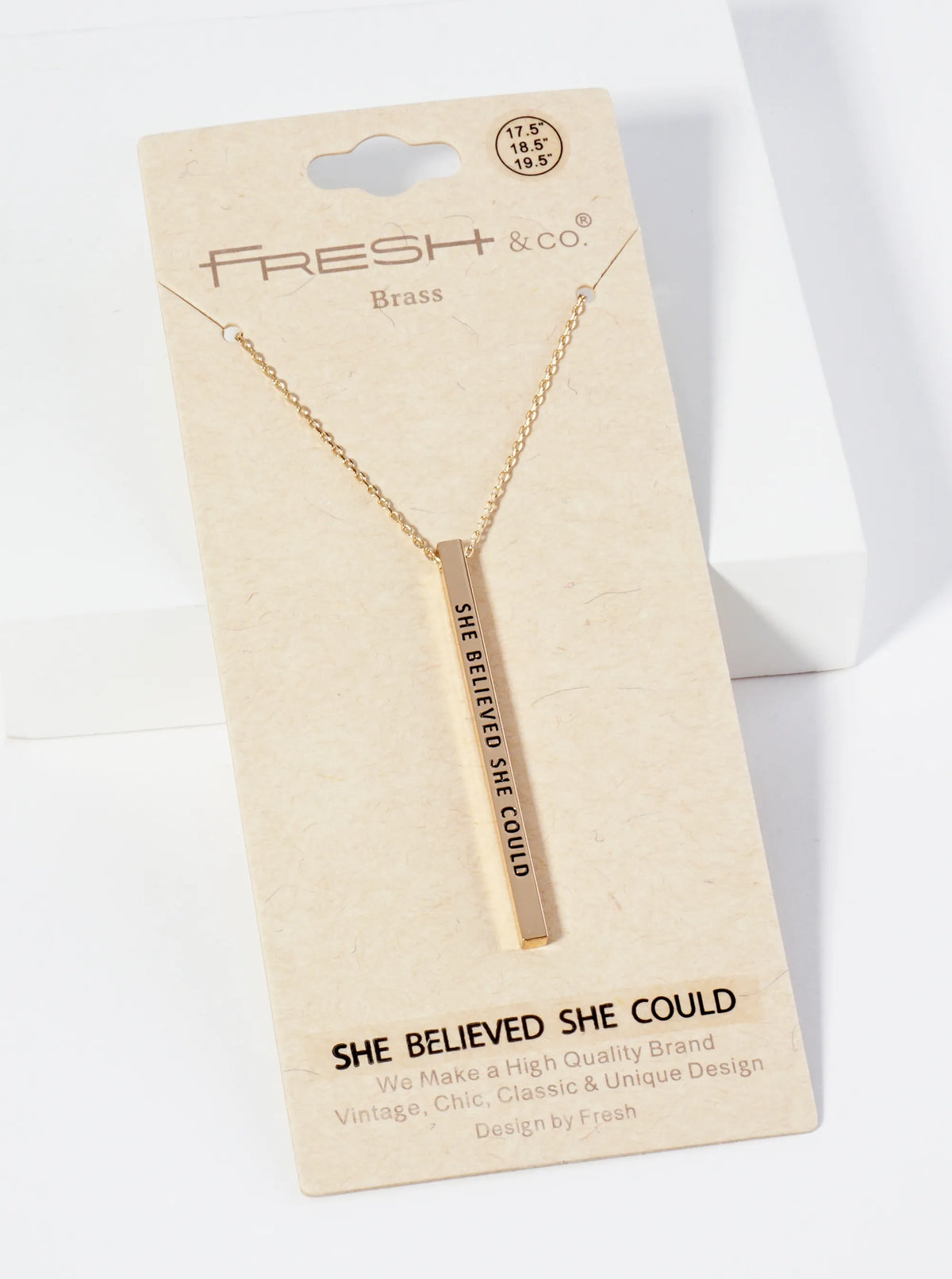 She Believed She Could Engraved Vertical Bar Pendant Inspirational Necklace