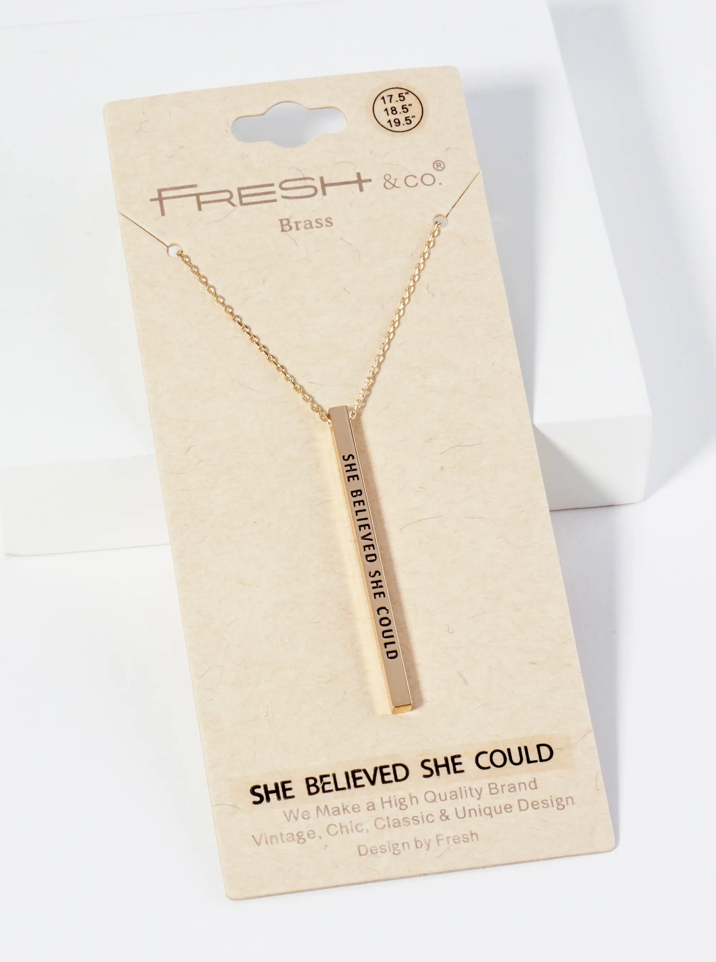 She Believed She Could Engraved Vertical Bar Pendant Inspirational Necklace