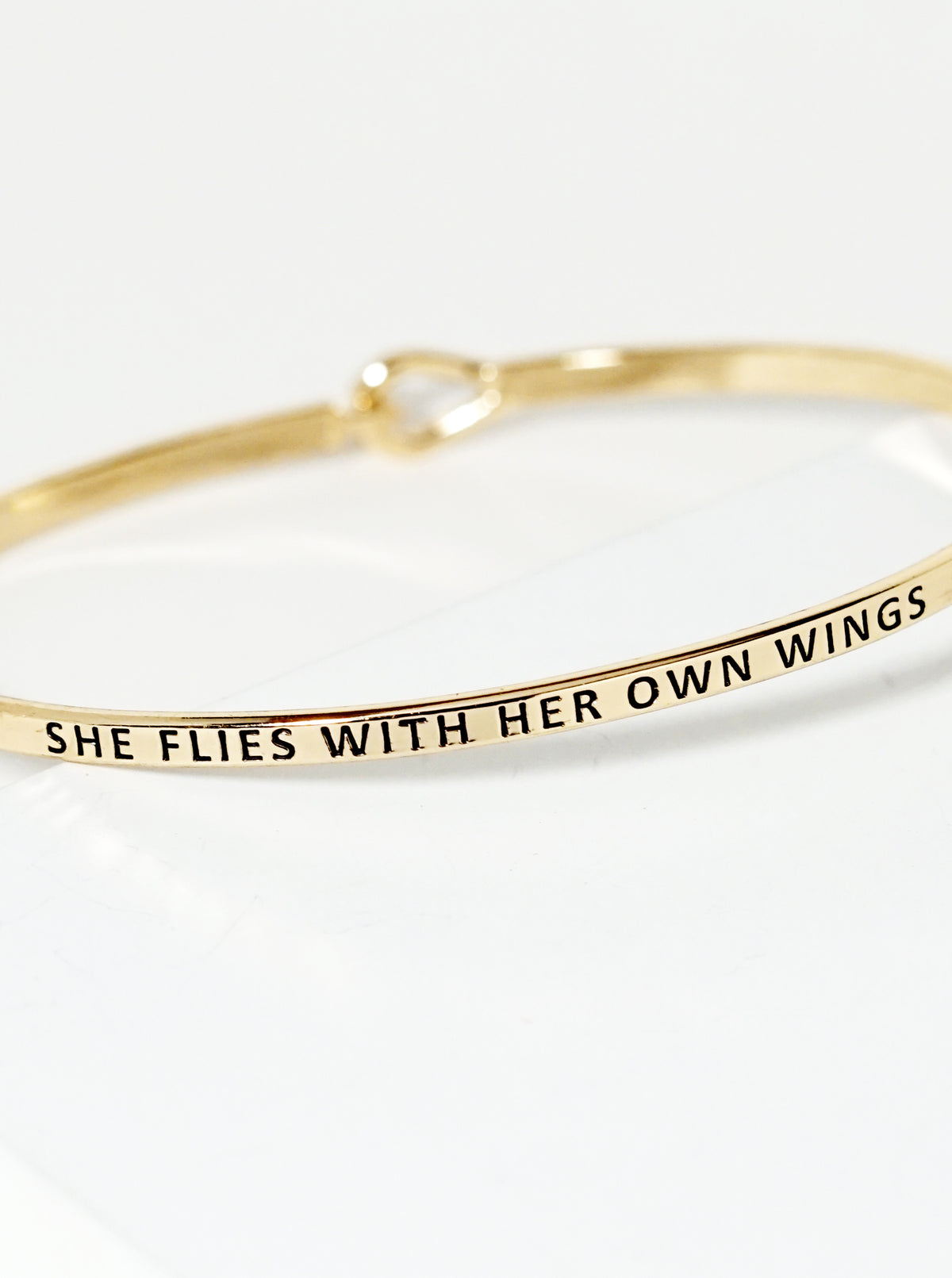 She Flies With Her Own Wings Engraved Inspirational Bangle Bracelet
