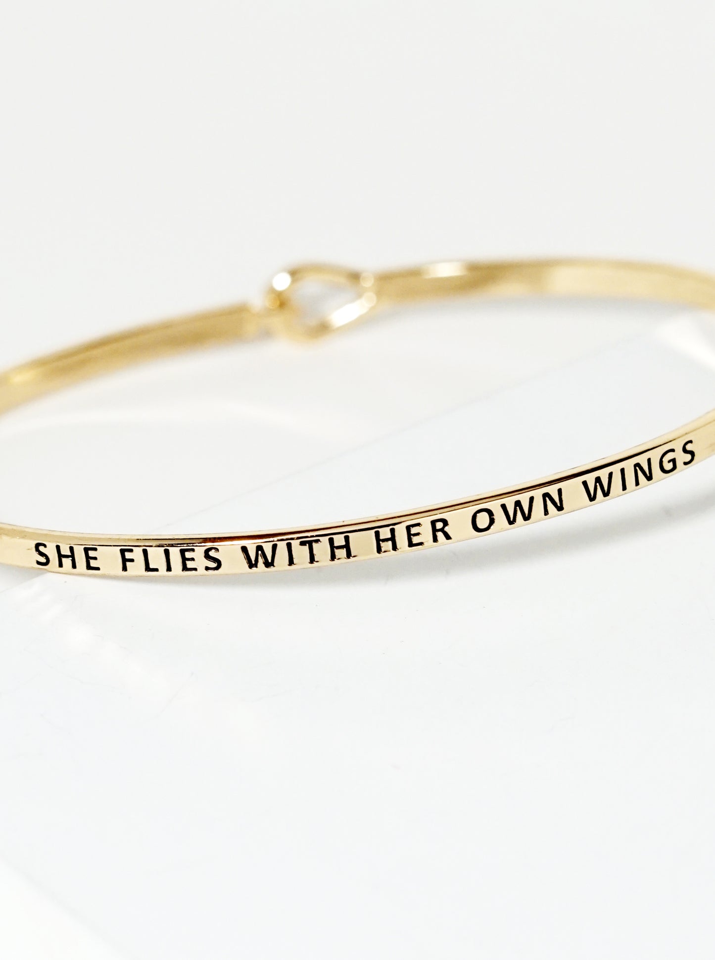 She Flies With Her Own Wings Engraved Inspirational Bangle Bracelet