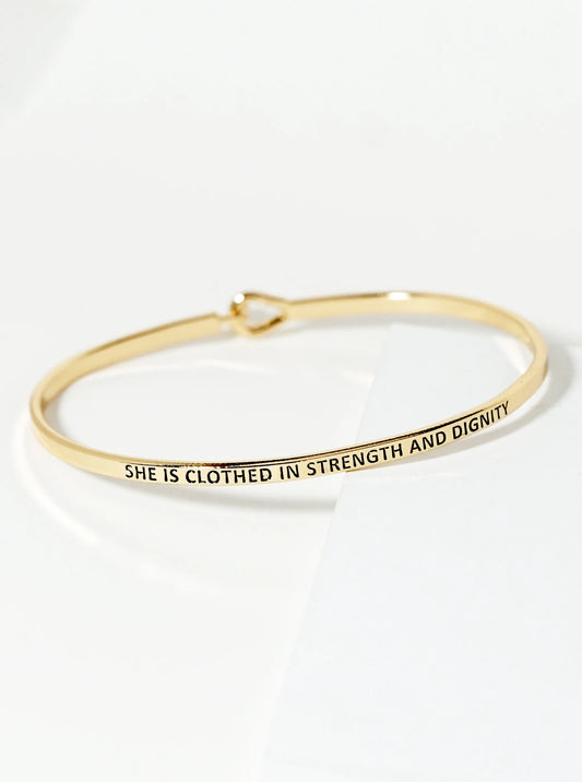 She-Is-Clothed-In-Strength-And-Dignity Engraved Inspirational Bangle Bracelet