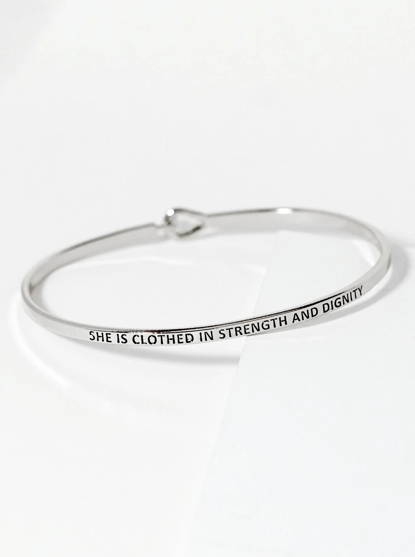She-Is-Clothed-In-Strength-And-Dignity Engraved Inspirational Bangle Bracelet