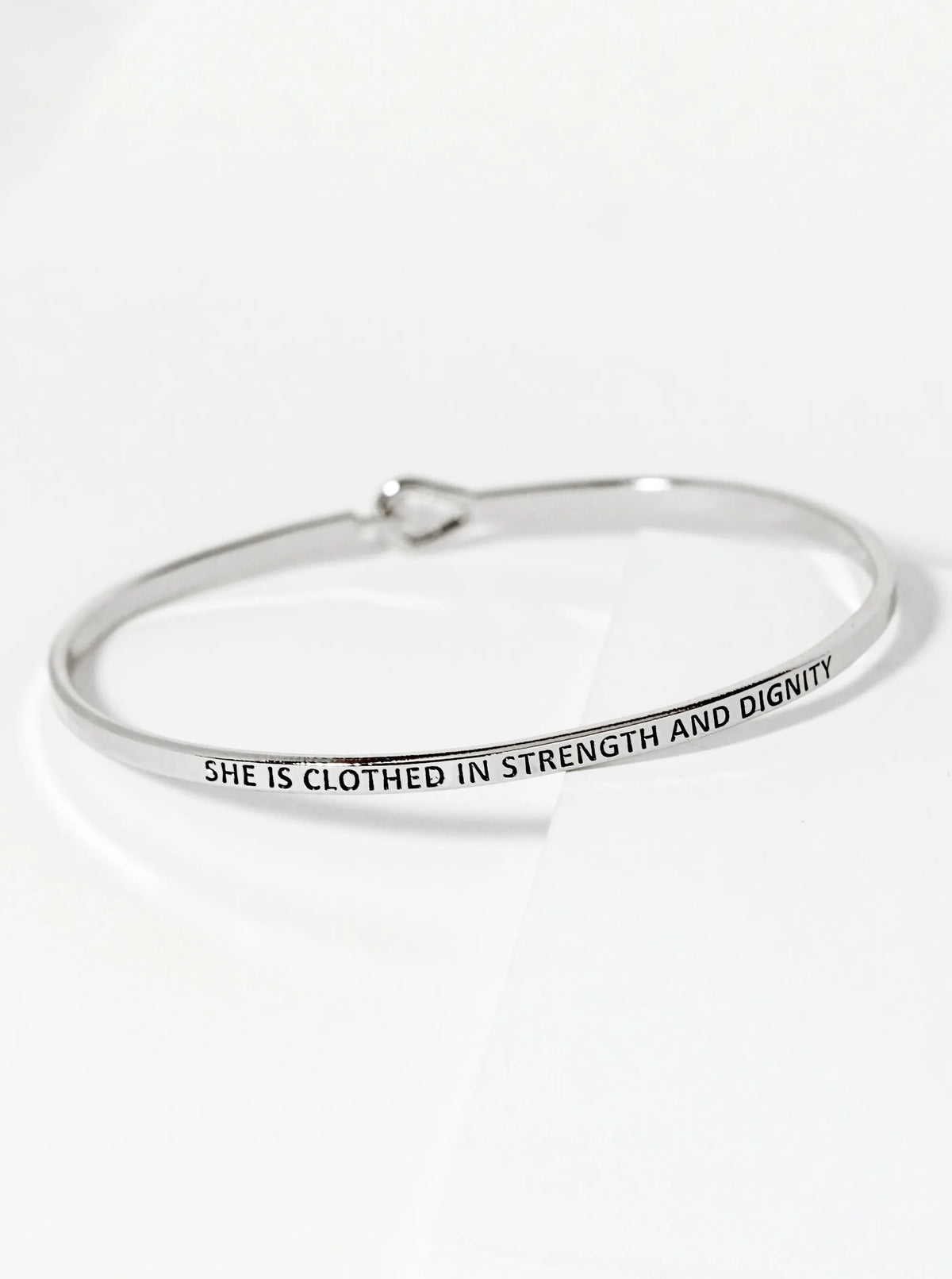 She-Is-Clothed-In-Strength-And-Dignity Engraved Inspirational Bangle Bracelet