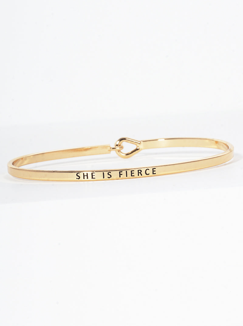 She Is Fierce Engraved Inspirational Bangle Bracelet