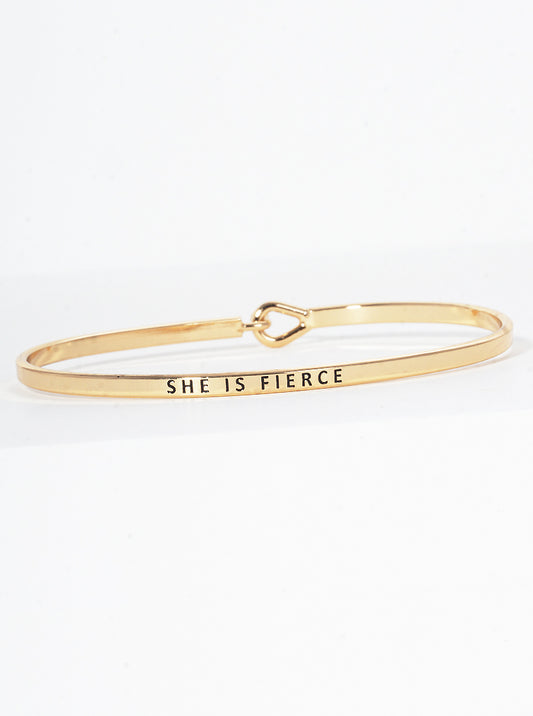 She Is Fierce Engraved Inspirational Bangle Bracelet