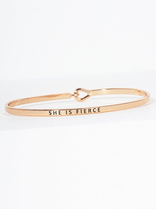 She Is Fierce Engraved Inspirational Bangle Bracelet
