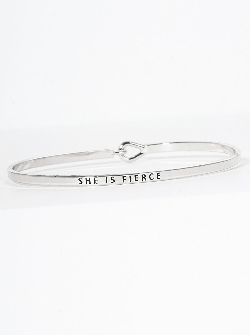 She Is Fierce Engraved Inspirational Bangle Bracelet