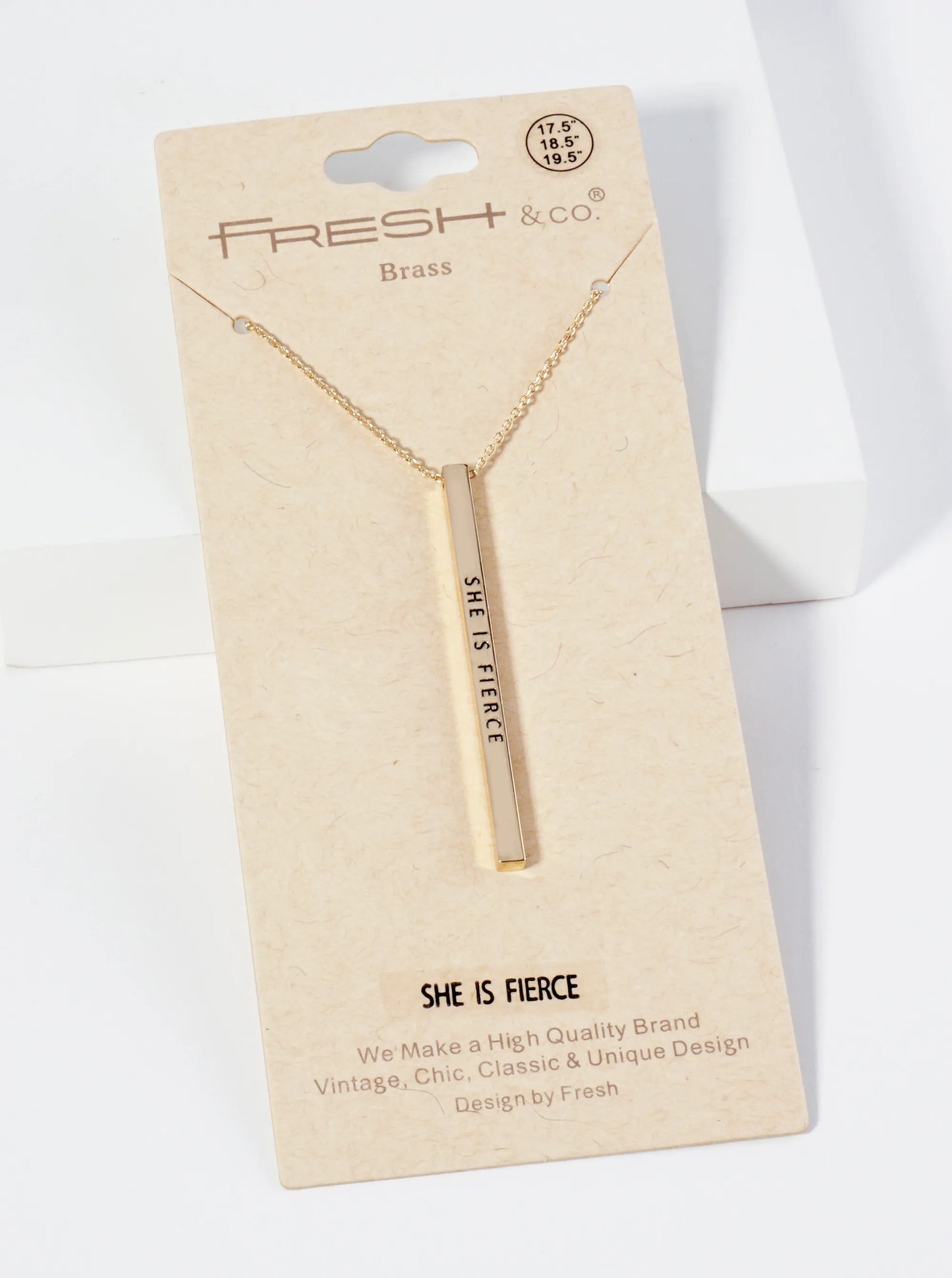 She Is Fierce Engraved Vertical Bar Pendant Inspirational Necklace