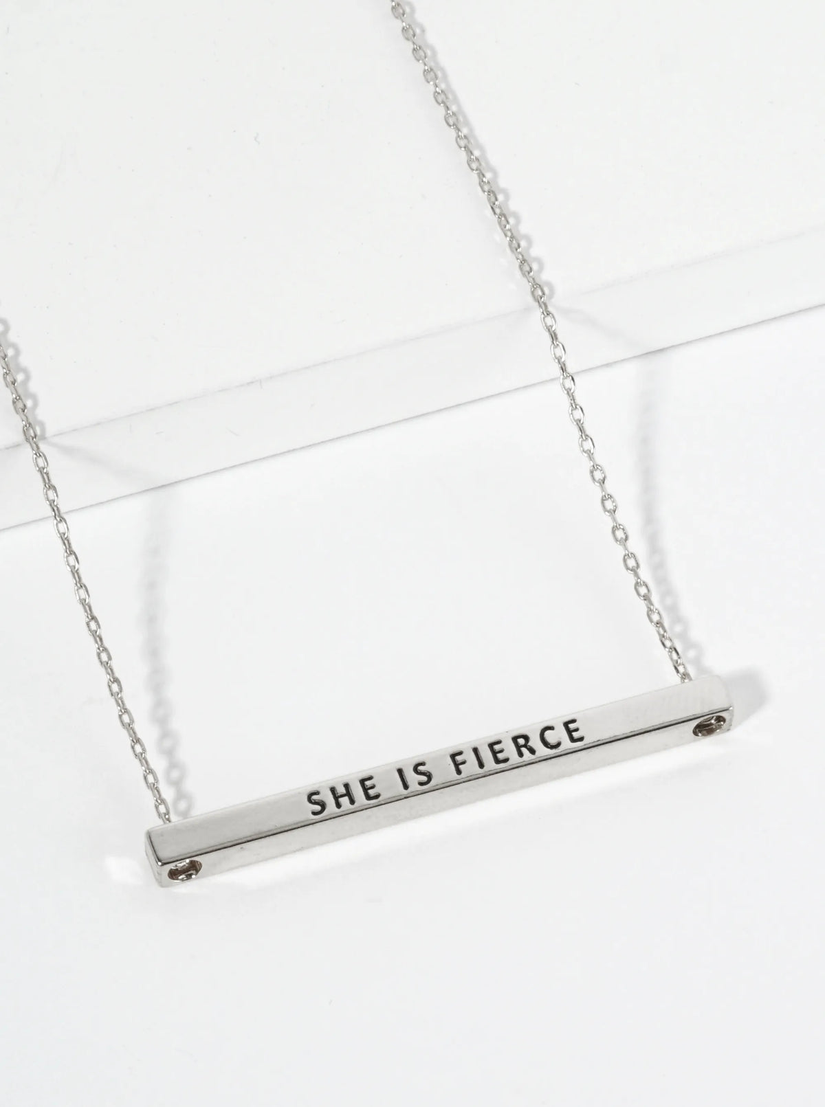 She Is Fierce Engraved 18K Gold Dipped Horizontal Brass Bar Pendant Inspirational Necklace