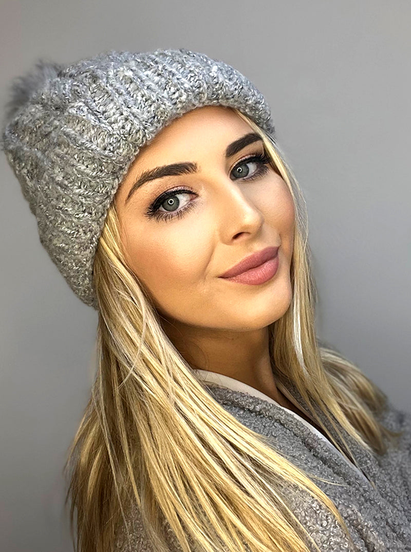 Sherpa Lined Acrylic Pom Pom Beanie Winter Hat