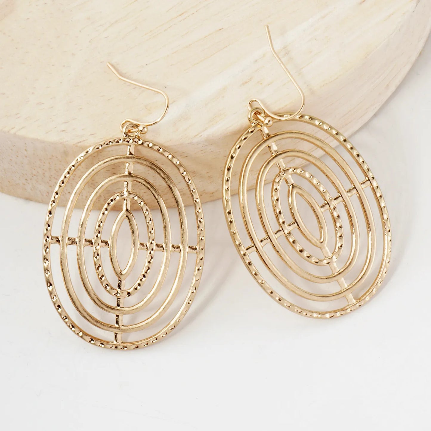 Shooting-Target Inspired Textured Filigree Oval Earrings