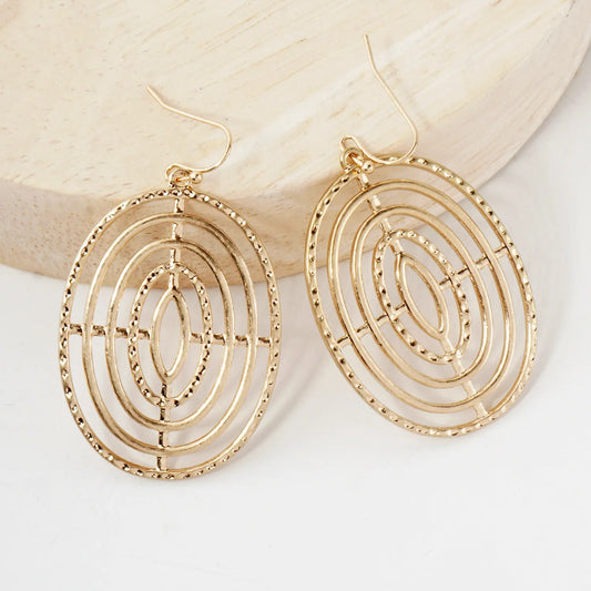 Shooting-Target Inspired Textured Filigree Oval Earrings