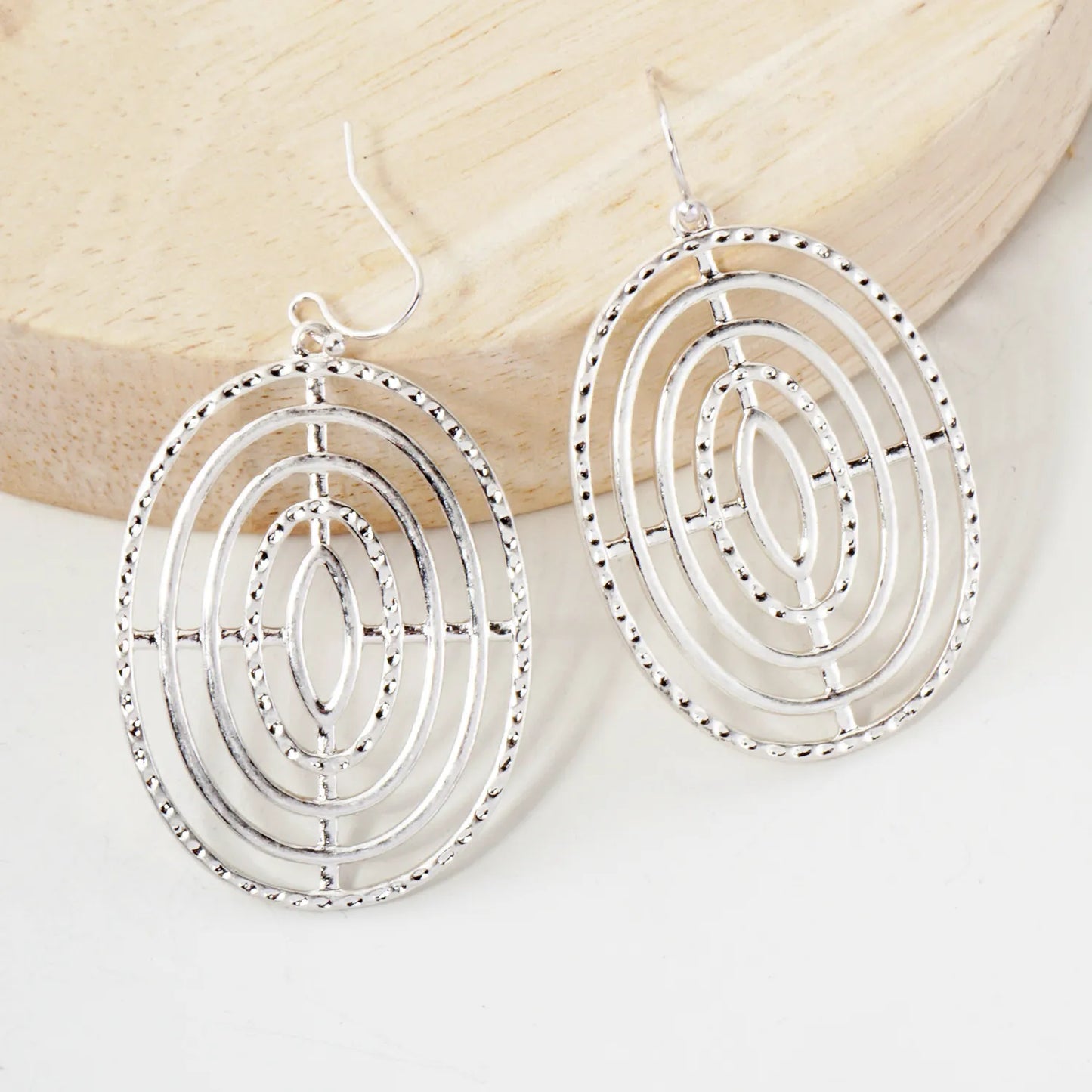 Shooting-Target Inspired Textured Filigree Oval Earrings