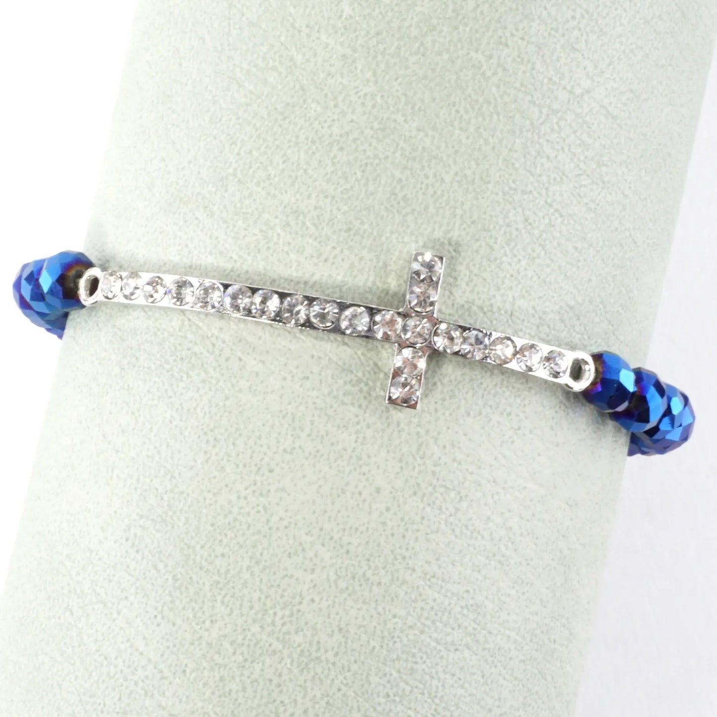Sideways Crystal Pave Cross Metallic Glass Stretch