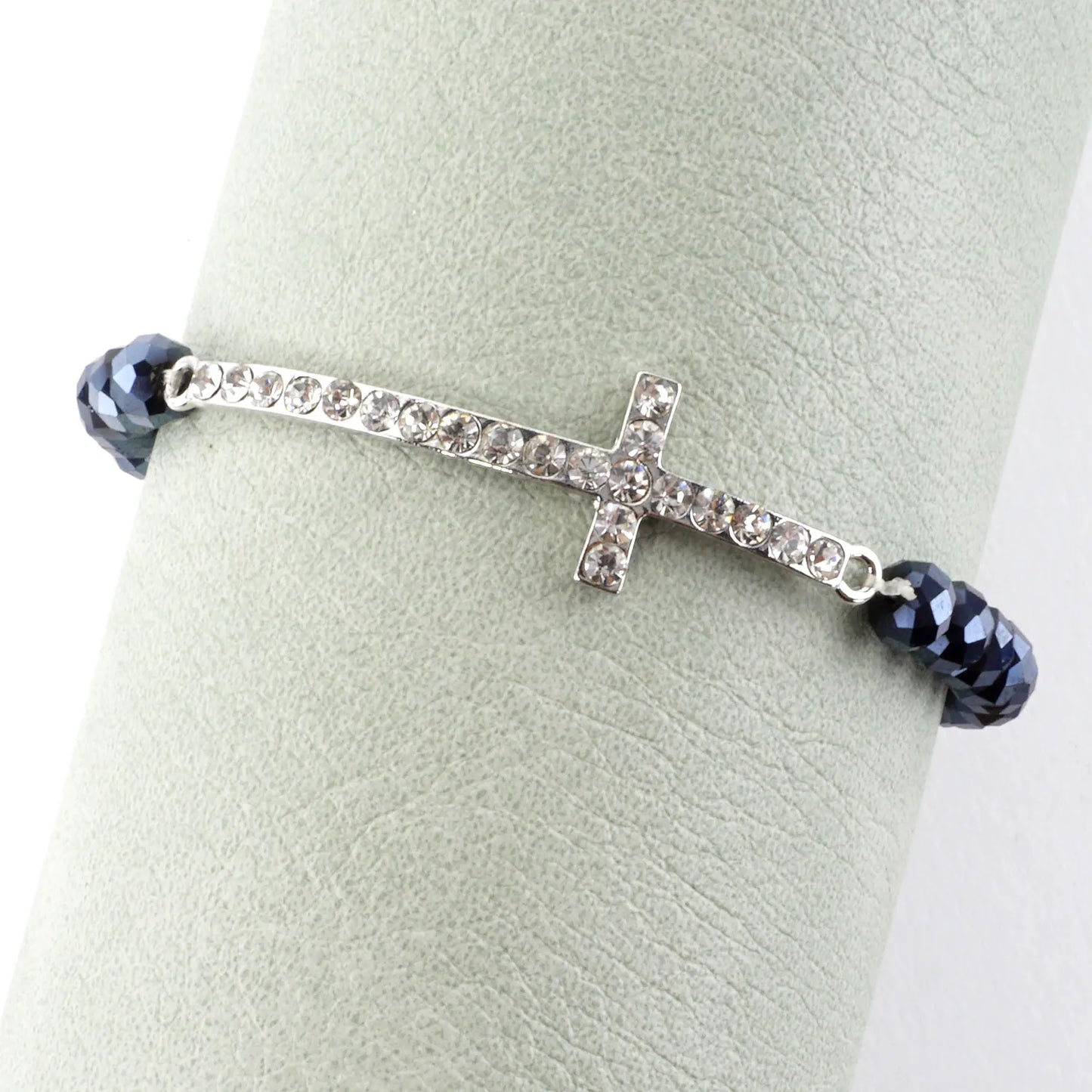Sideways Crystal Pave Cross Metallic Glass Stretch