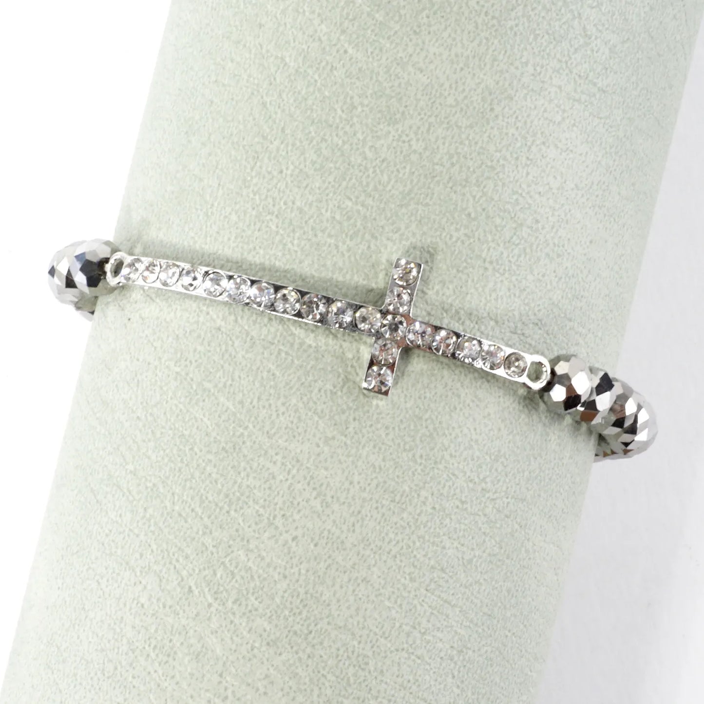 Sideways Crystal Pave Cross Metallic Glass Stretch