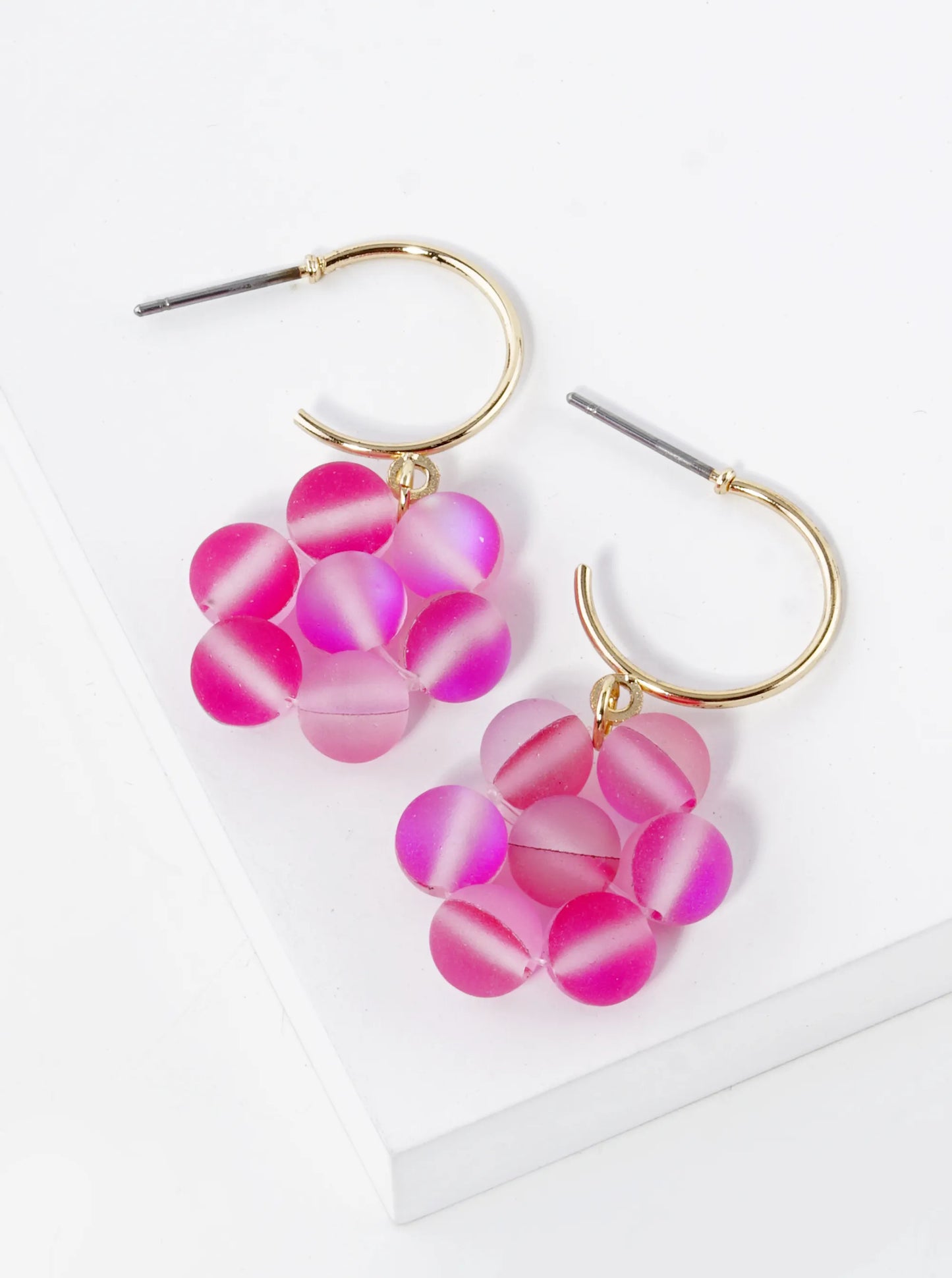 Silicone Beaded Flower Drop 15mm Open Hoop Earrings