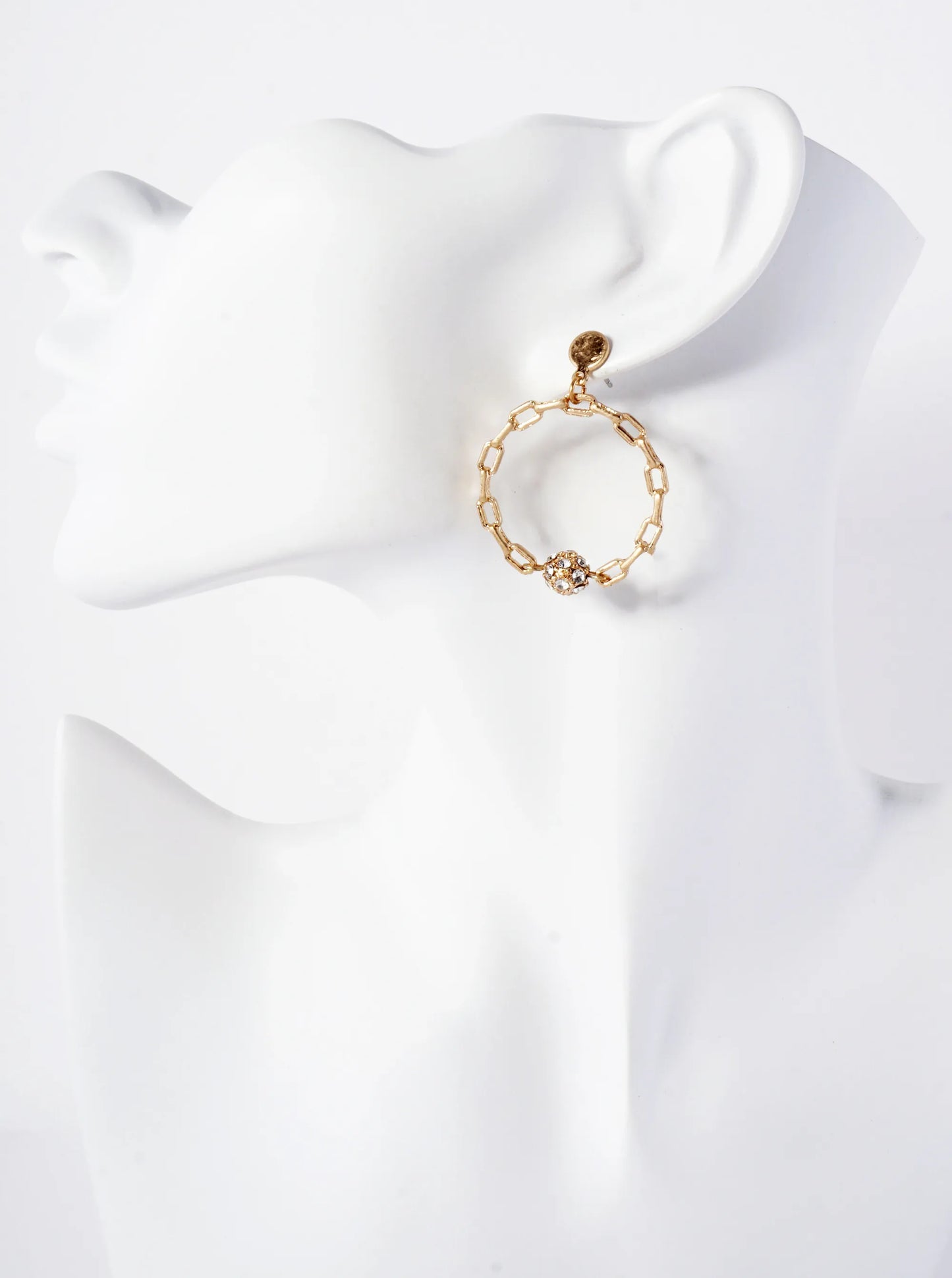 Simulated Chain Circle Drop With Crystal Embedded Ball Stone Dangle Earrings