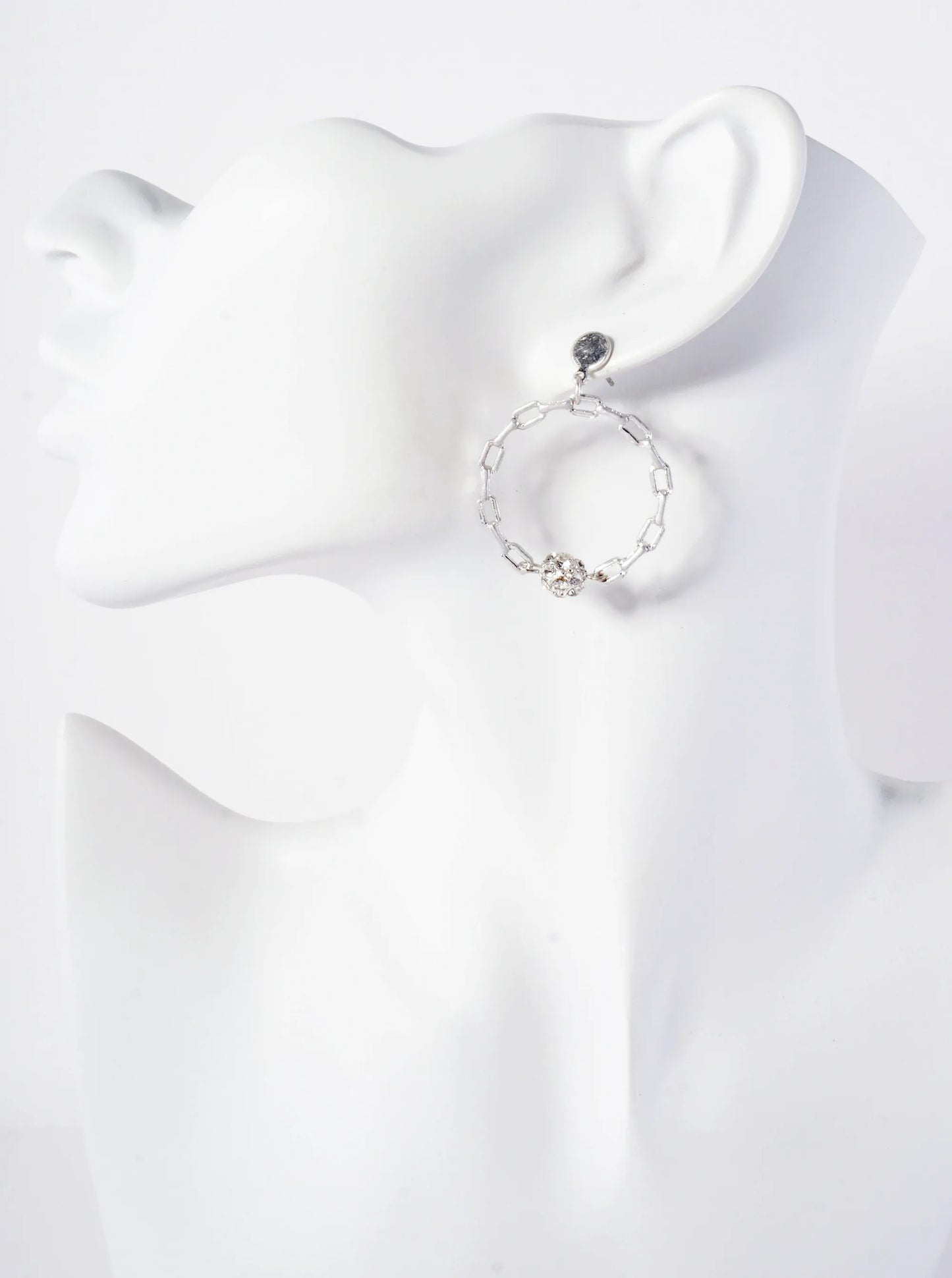 Simulated Chain Circle Drop With Crystal Embedded Ball Stone Dangle Earrings