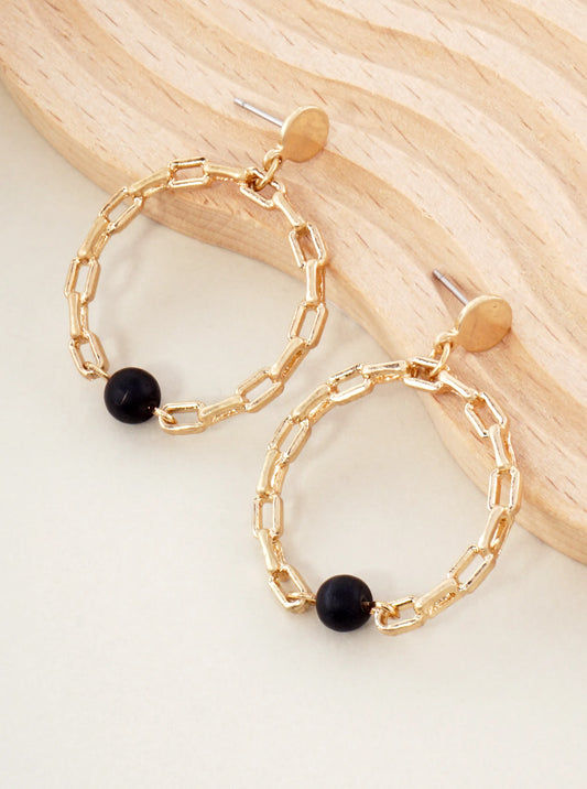 Simulated Chain Circle Drop With Semiprecious Stone Dangle Earrings