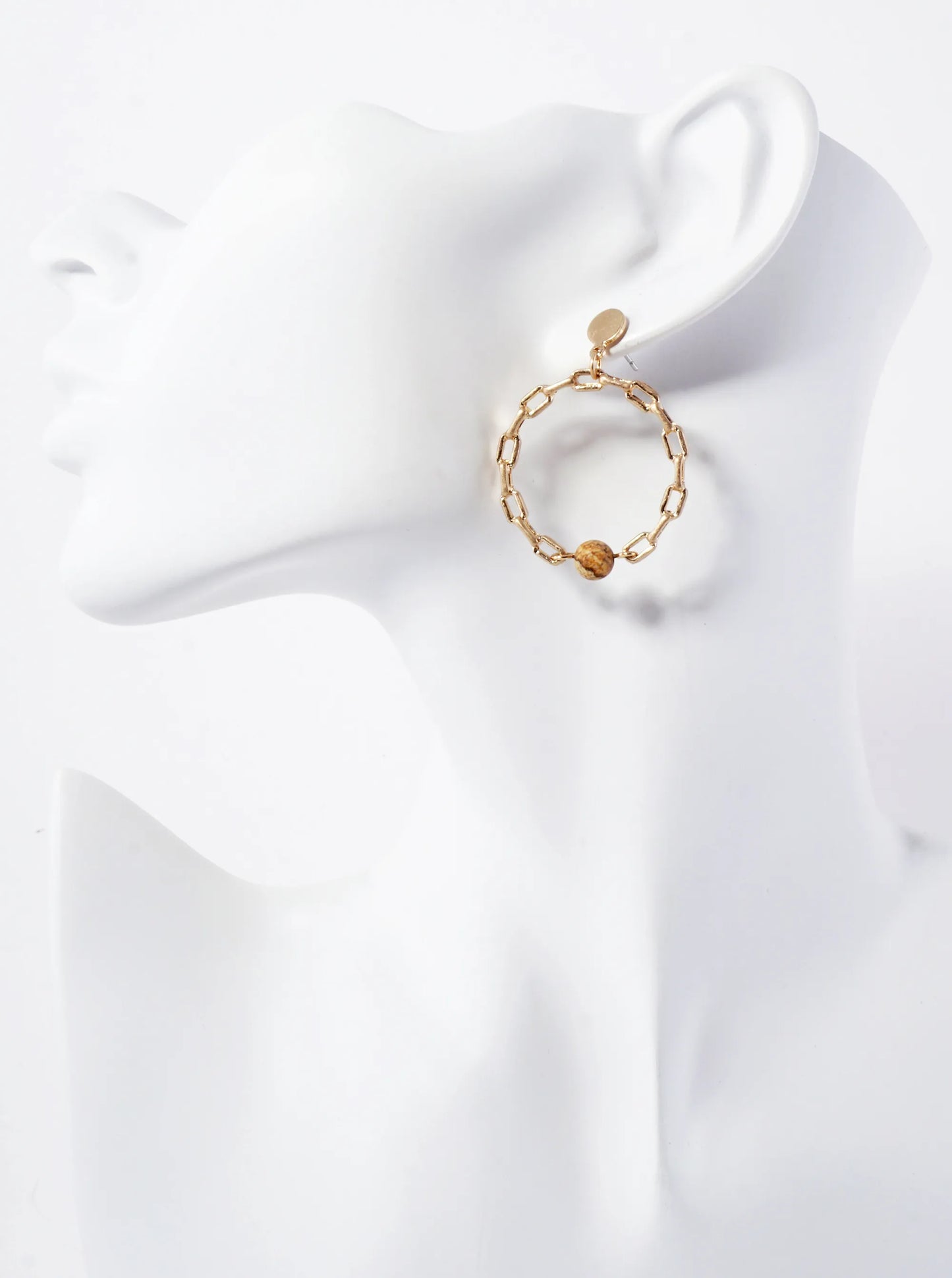 Simulated Chain Circle Drop With Semiprecious Stone Dangle Earrings