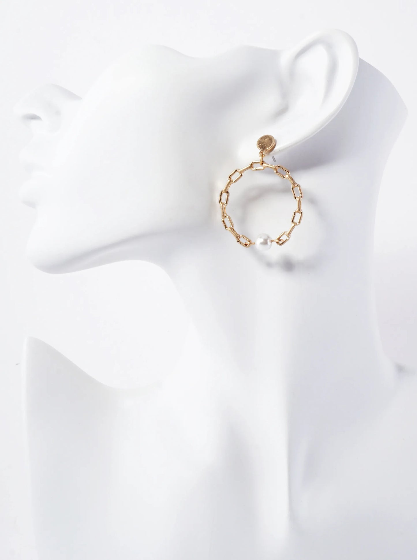 Simulated Chain Circle Drop With Semiprecious Stone Dangle Earrings