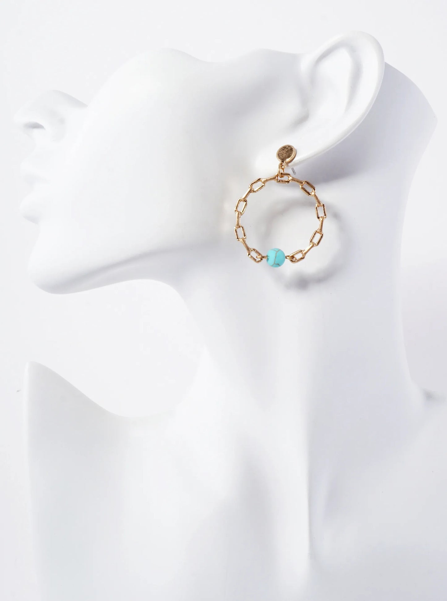 Simulated Chain Circle Drop With Semiprecious Stone Dangle Earrings