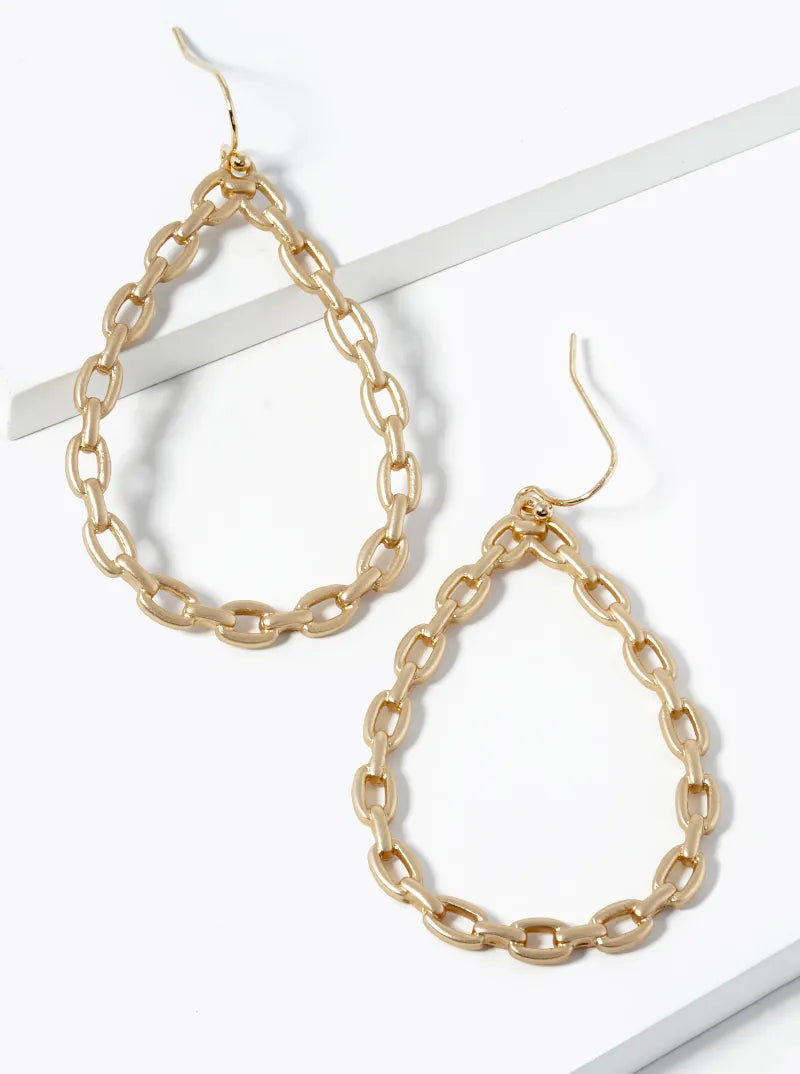 Simulated Chain Texture Teardrop Dangle Earrings