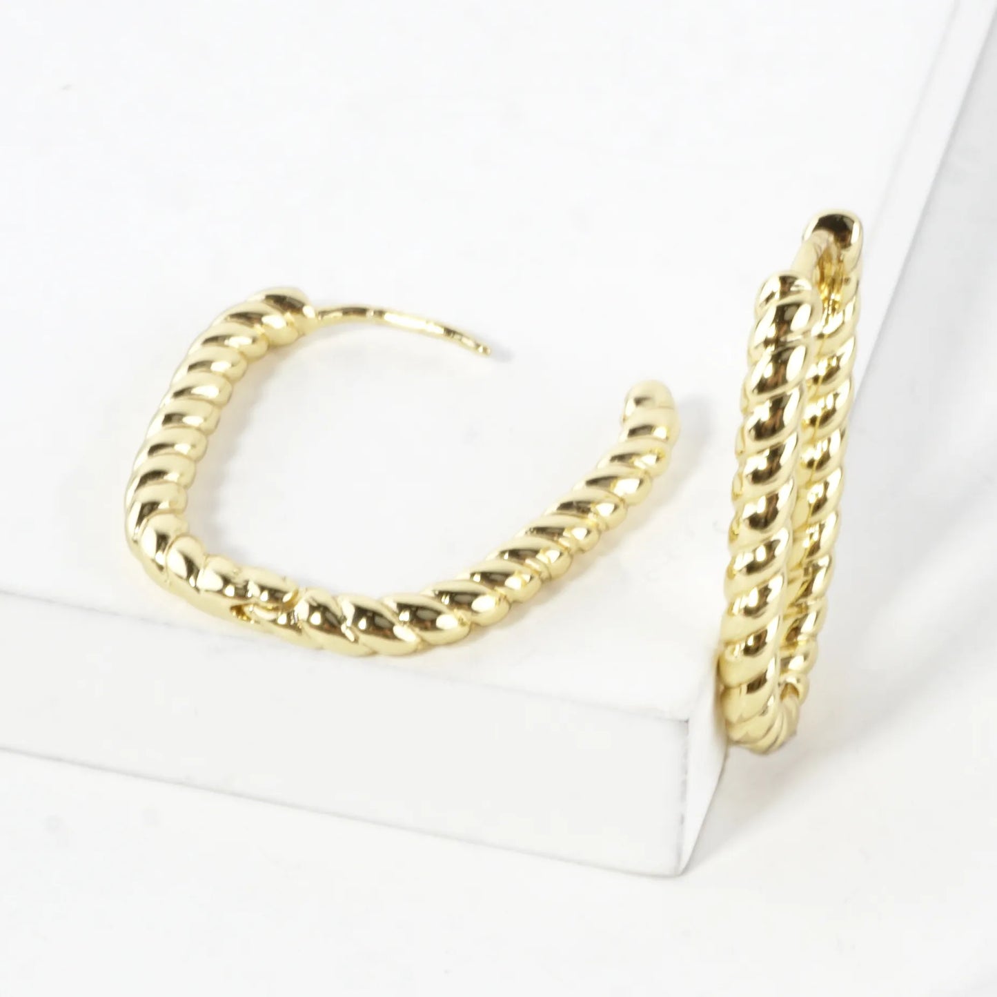 Simulated Twisted Brass Rope Cable Hoop Earrings