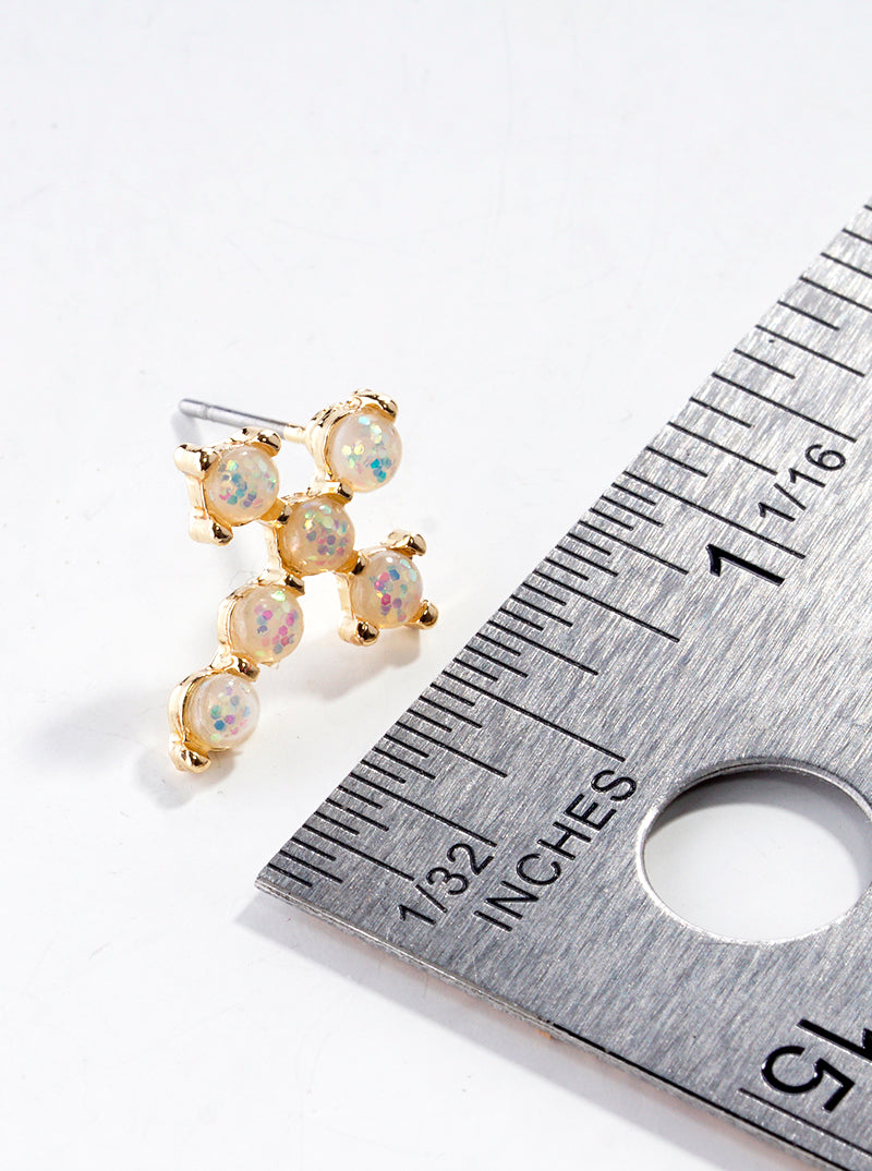 Simulated Opal Cross Post Stud Earrings