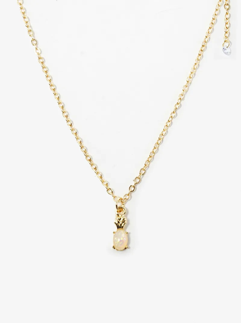 Simulated Opal Pineapple Pendant Dainty Necklace