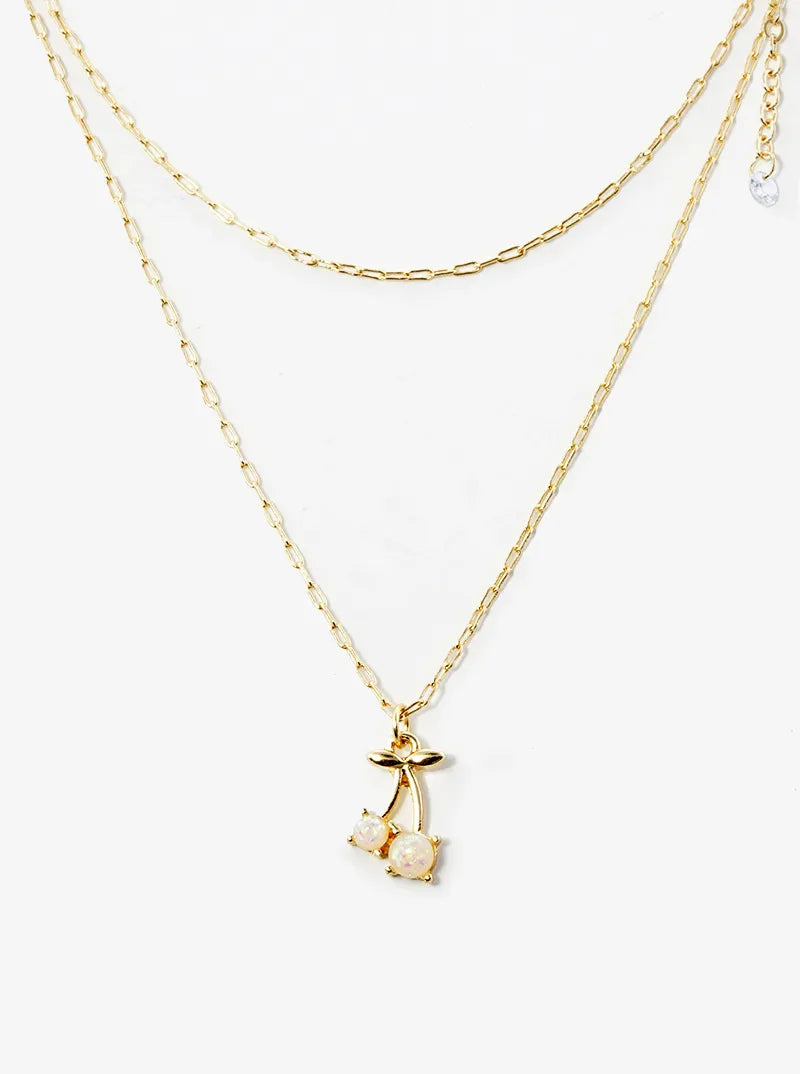 Simulated Open Cherry Pendant Layered Necklace