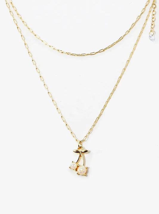 Simulated Open Cherry Pendant Layered Necklace