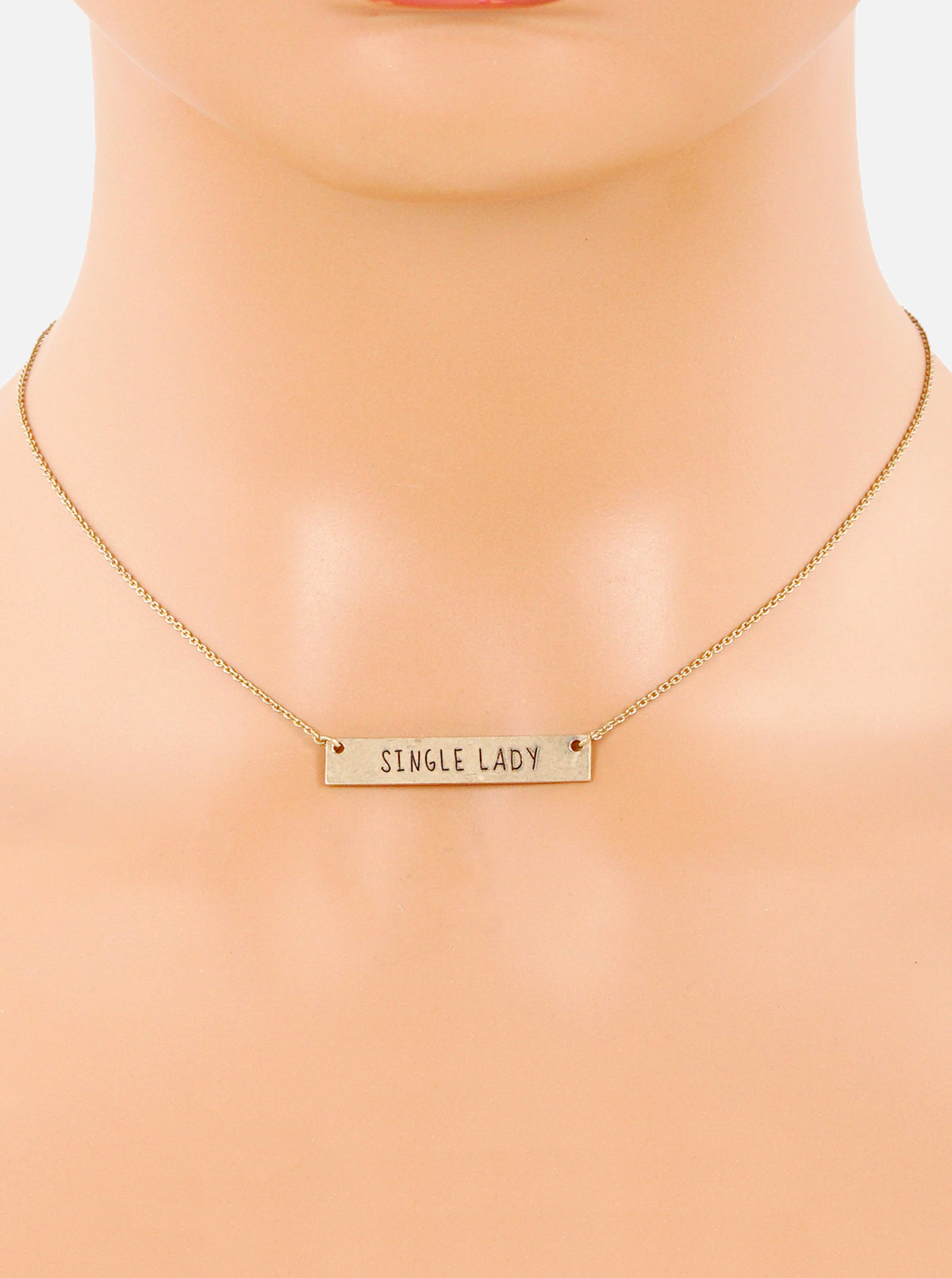Single Lady Engraved Horizontal Bar Pendant Necklace