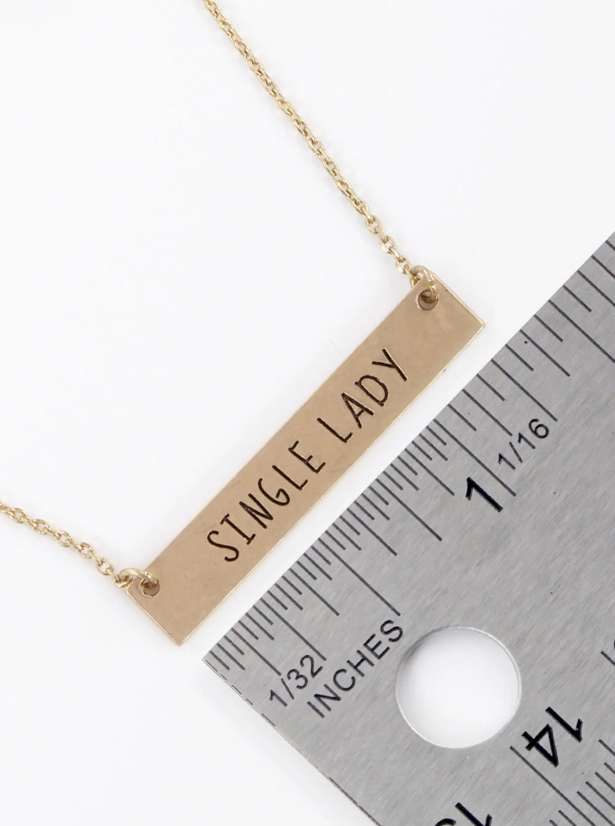 Single Lady Engraved Horizontal Bar Pendant Necklace