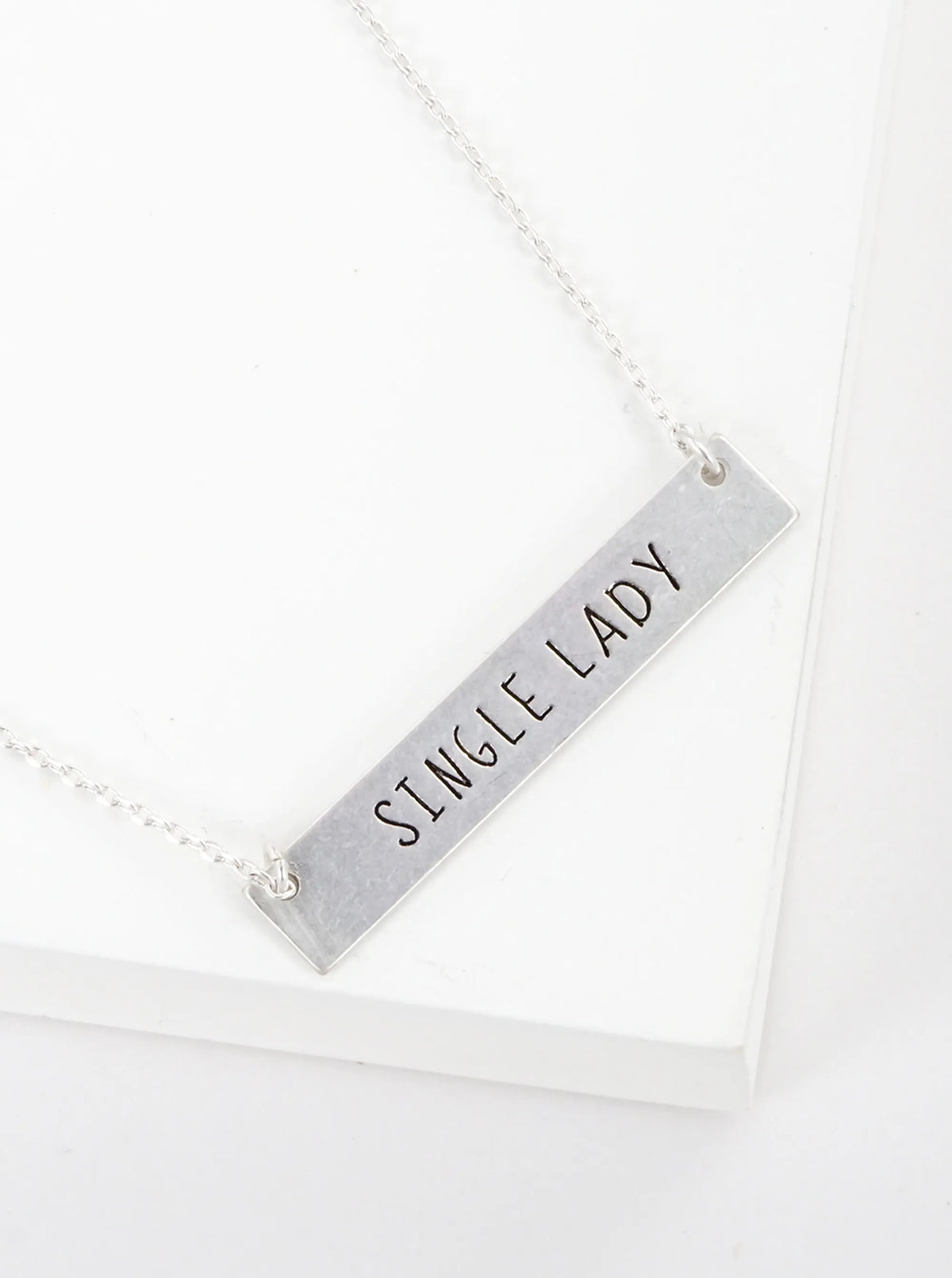 Single Lady Engraved Horizontal Bar Pendant Necklace