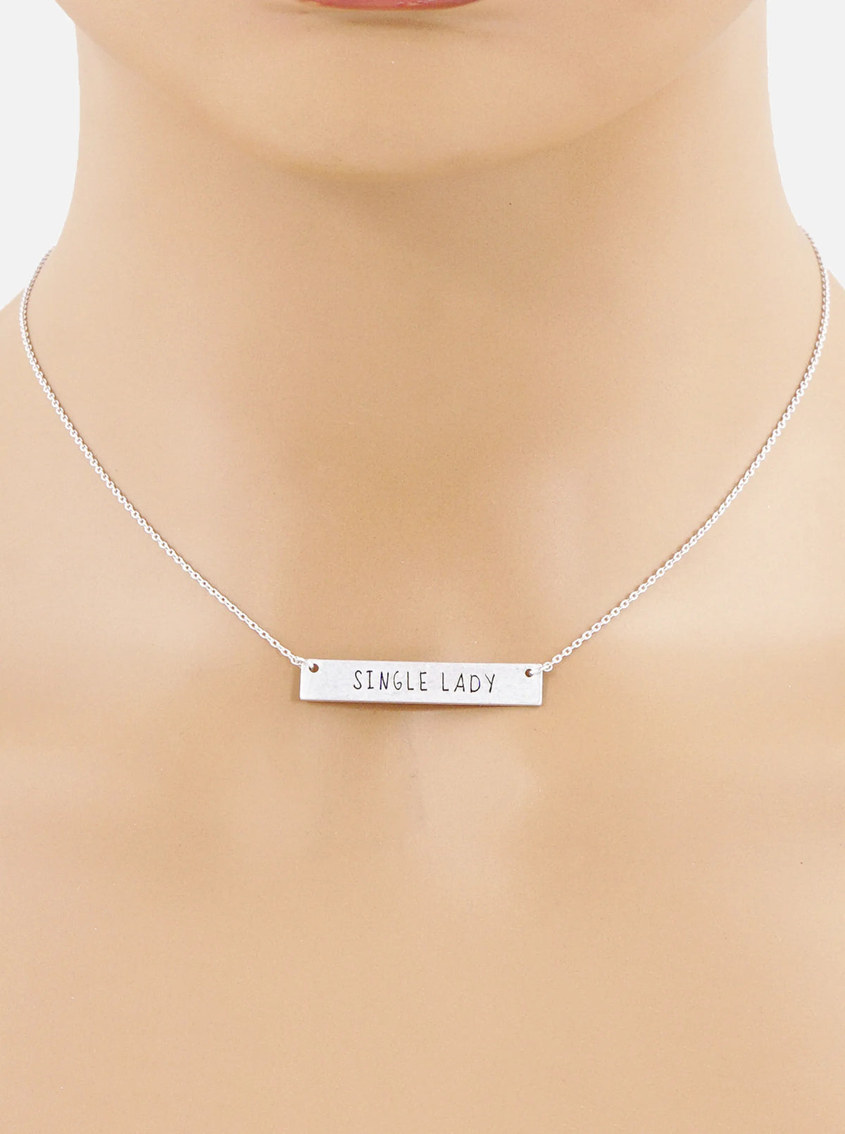 Single Lady Engraved Horizontal Bar Pendant Necklace