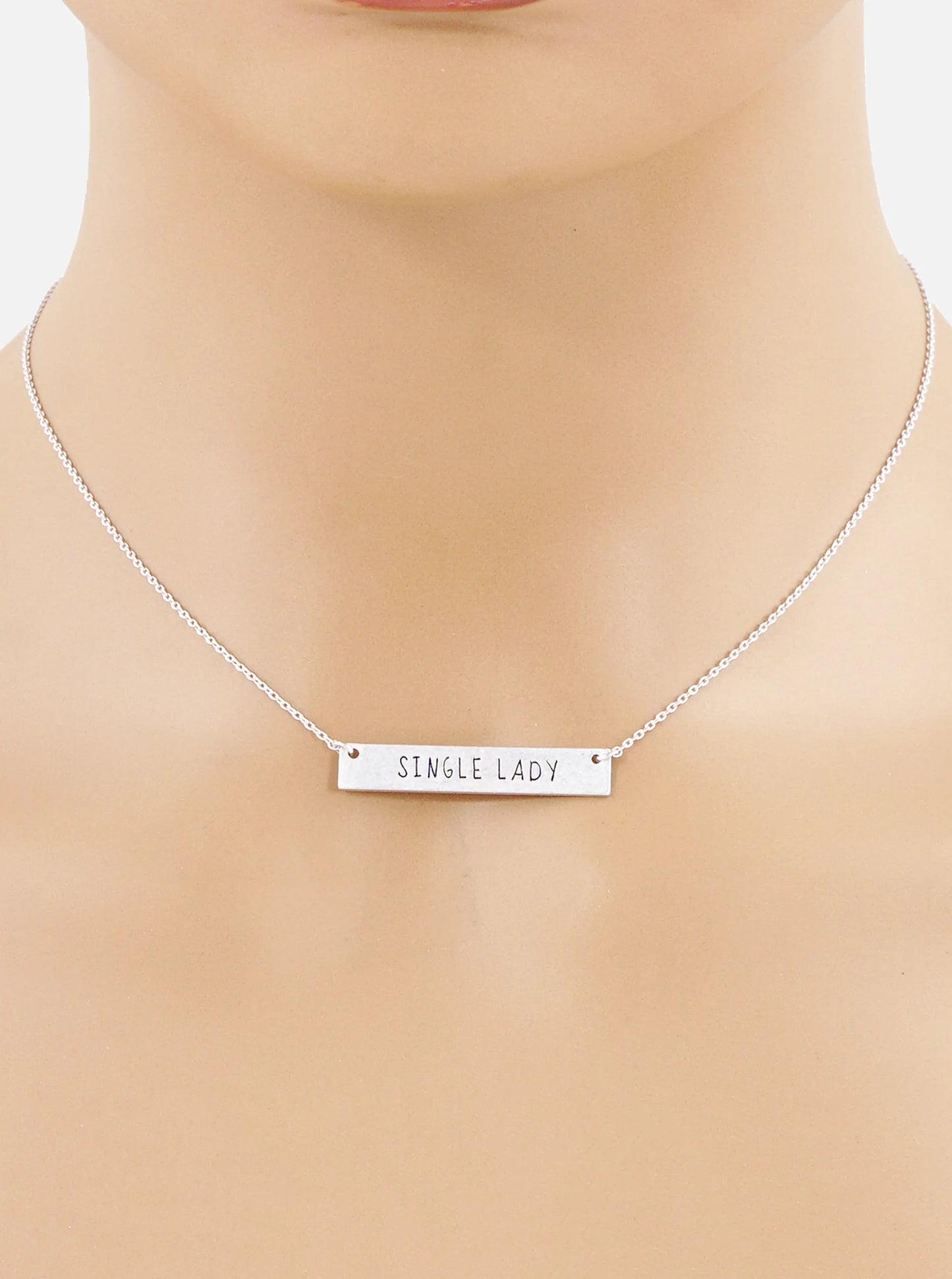 Single Lady Engraved Horizontal Bar Pendant Necklace