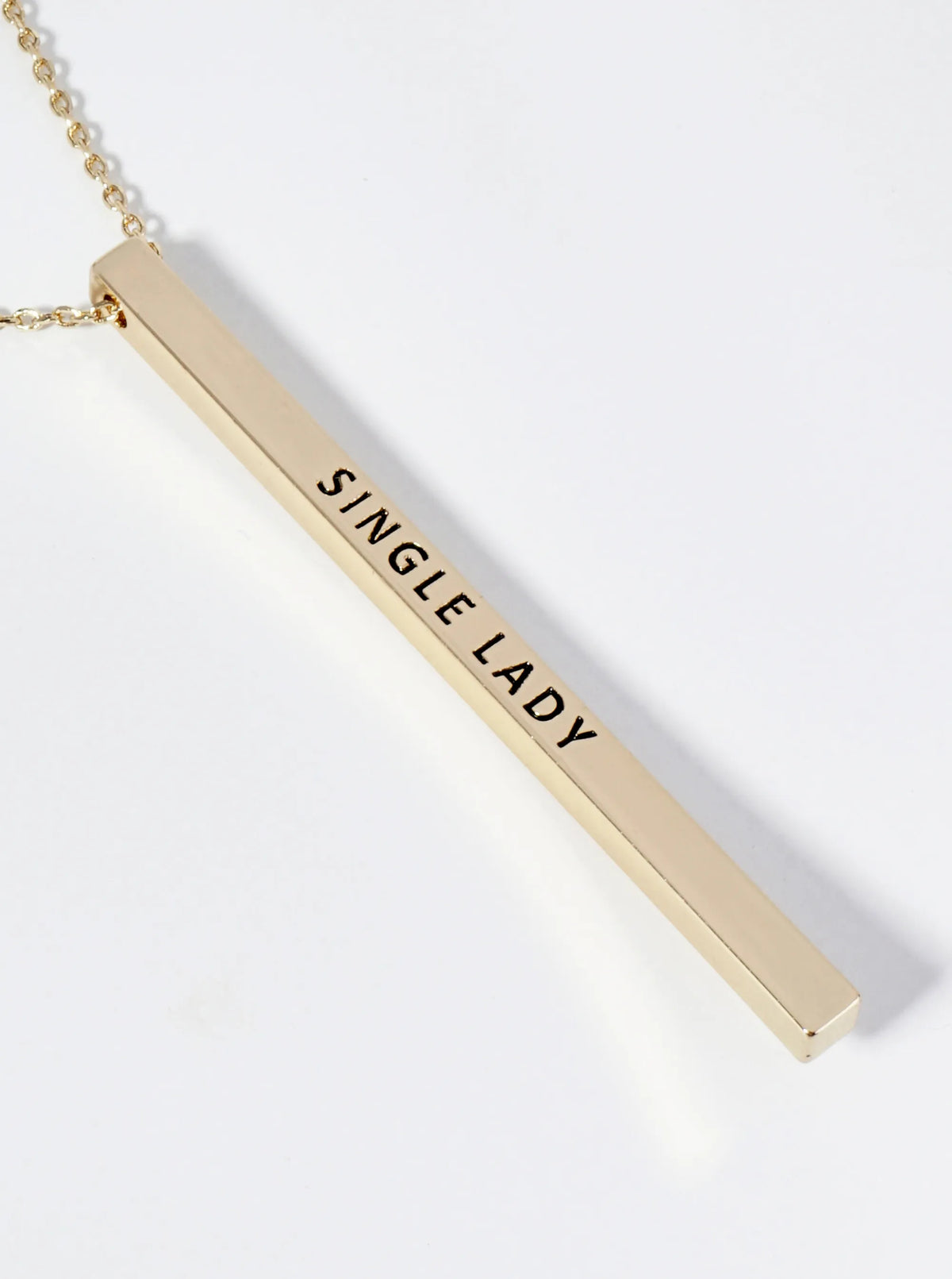 Single Lady Engraved Vertical Bar Pendant Inspirational Necklace