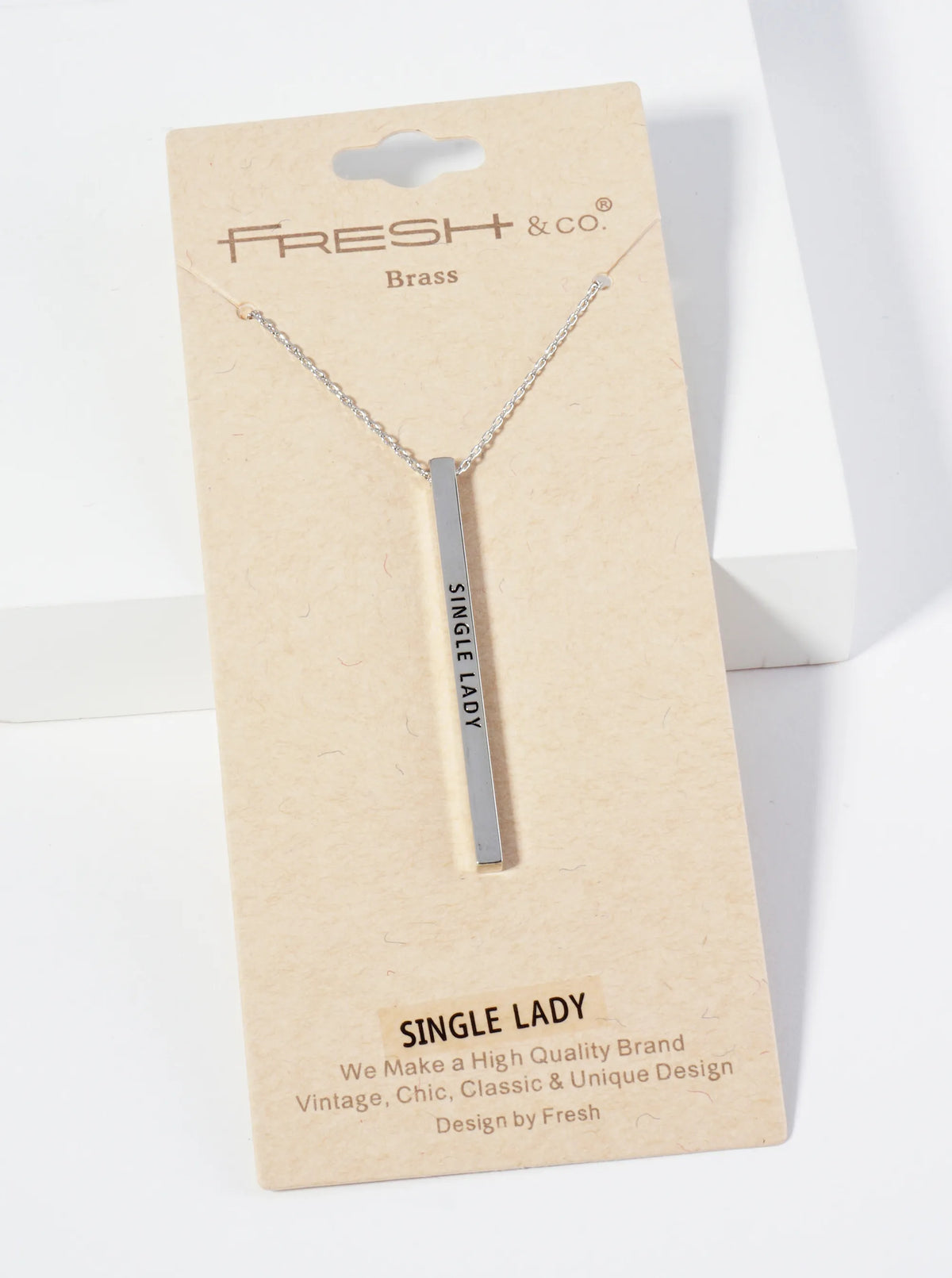 Single Lady Engraved Vertical Bar Pendant Inspirational Necklace