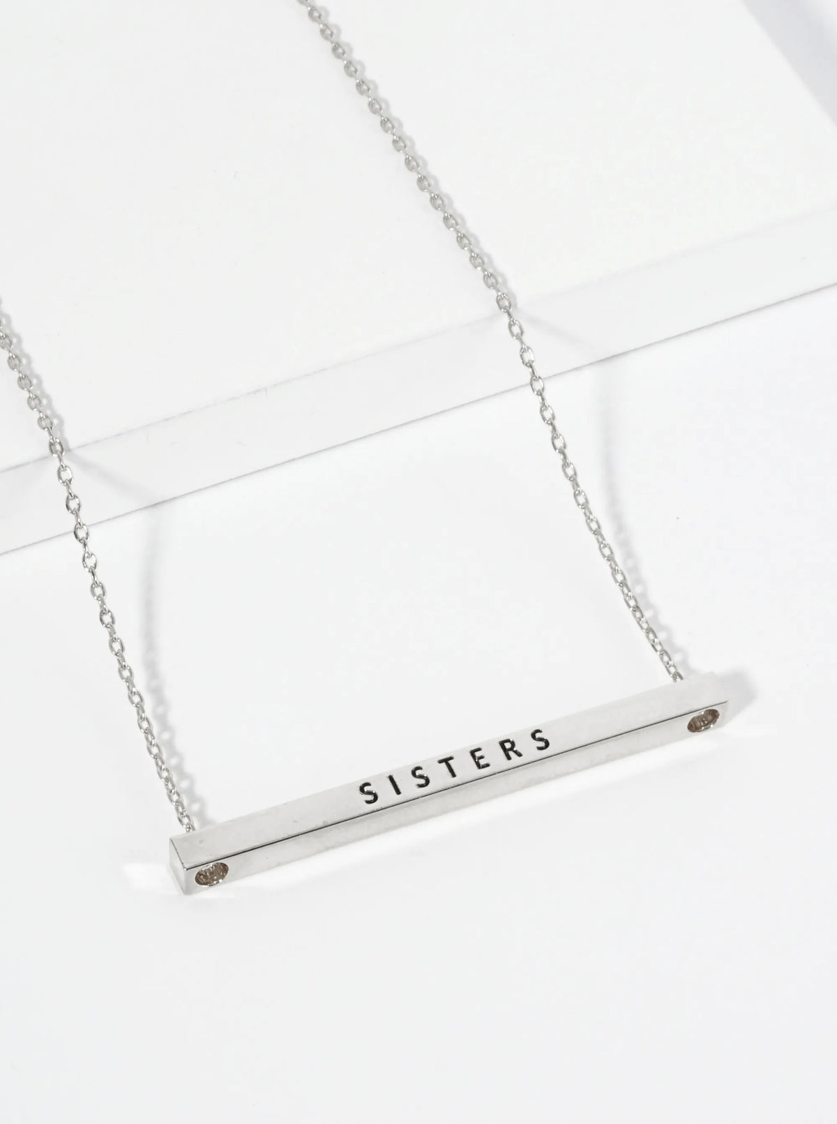 Sisters Engraved 18K Gold Dipped Horizontal Brass Bar Pendant Inspirational Necklace