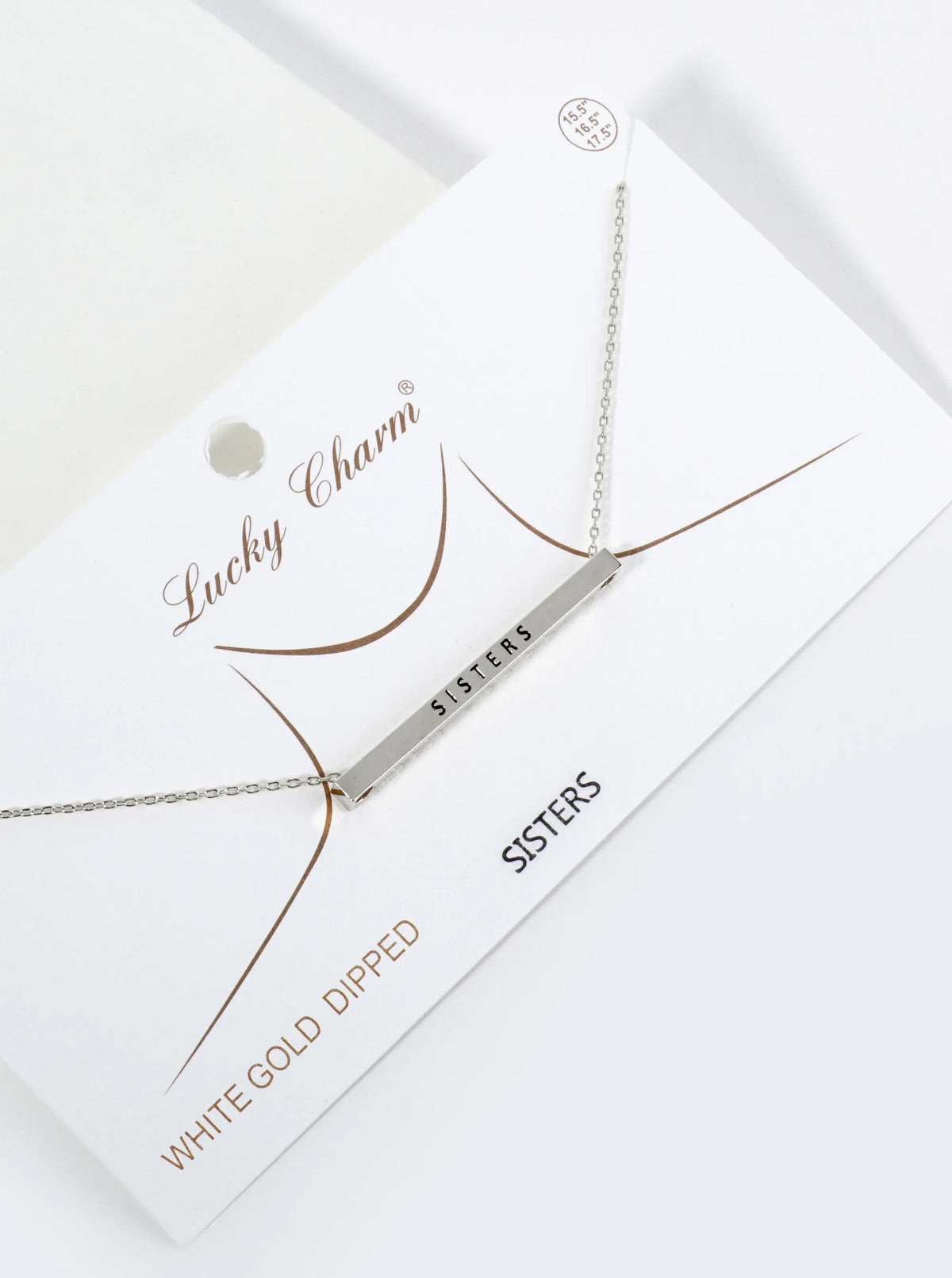 Sisters Engraved 18K Gold Dipped Horizontal Brass Bar Pendant Inspirational Necklace