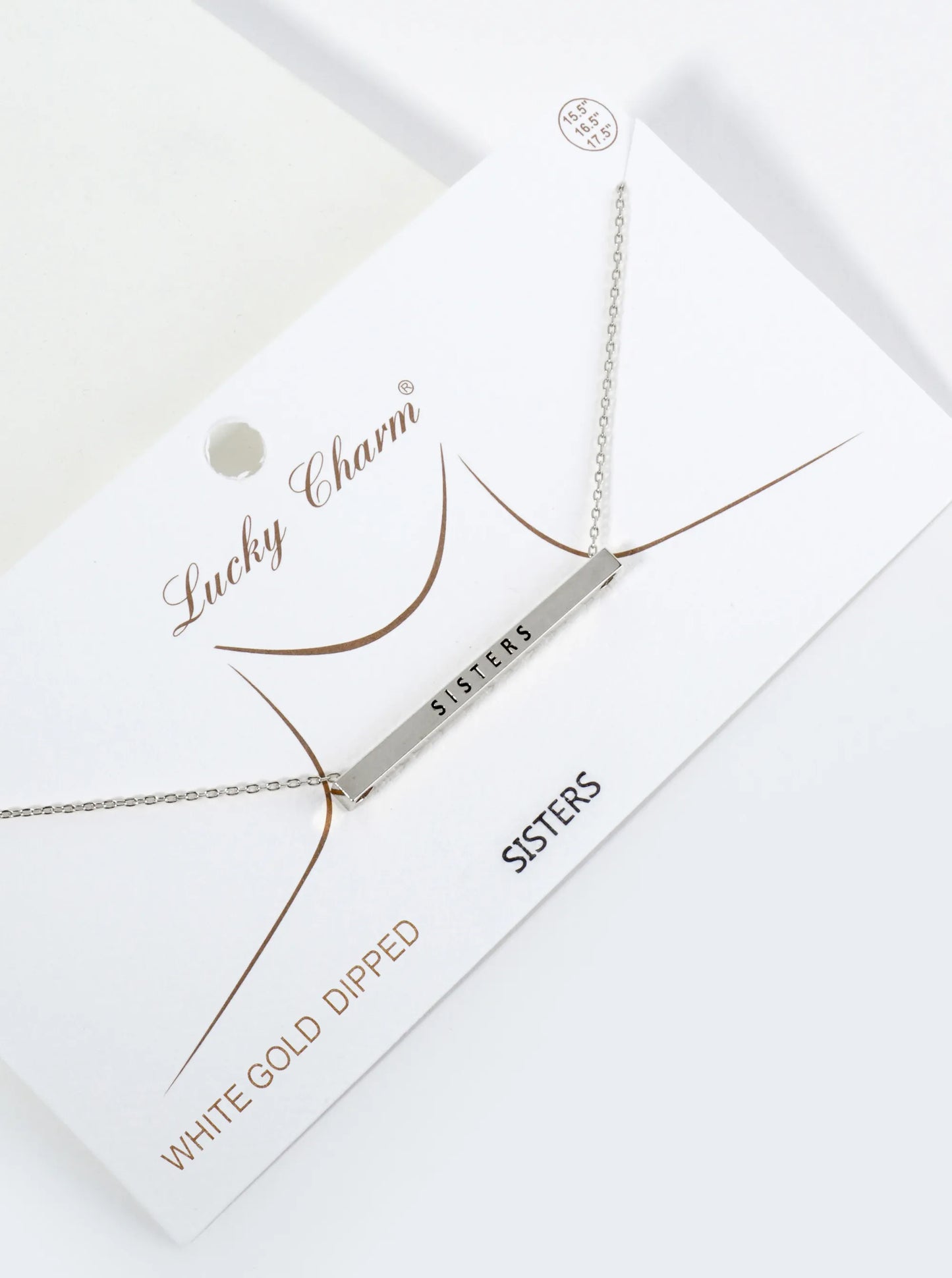 Sisters Engraved 18K Gold Dipped Horizontal Brass Bar Pendant Inspirational Necklace