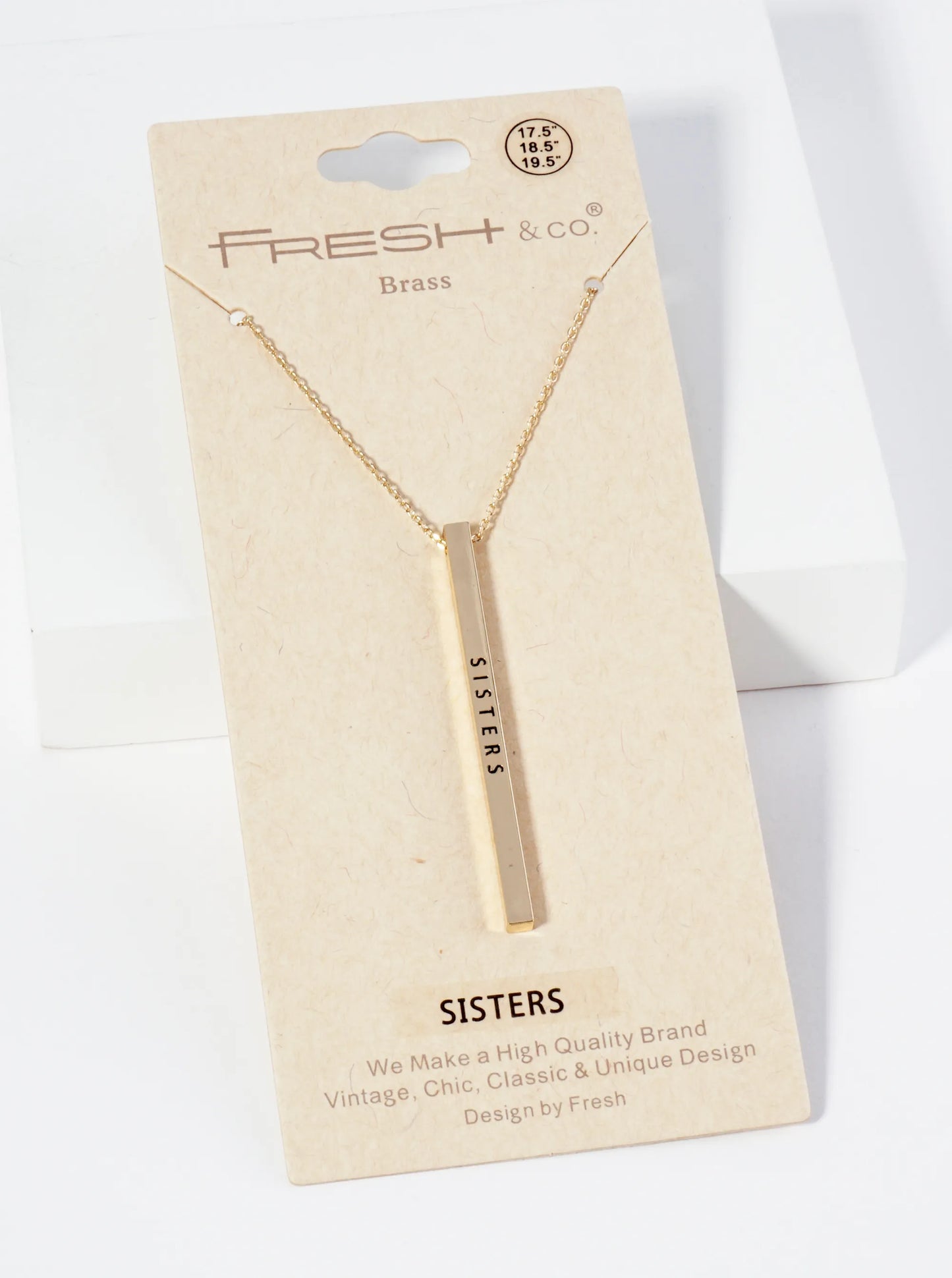 Sisters Engraved Vertical Bar Pendant Inspirational Necklace